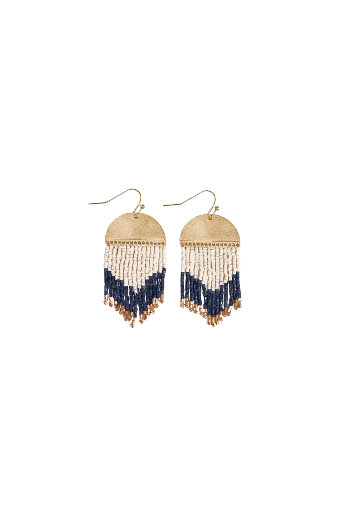 Claudia Beaded Fringe Earrings Navy