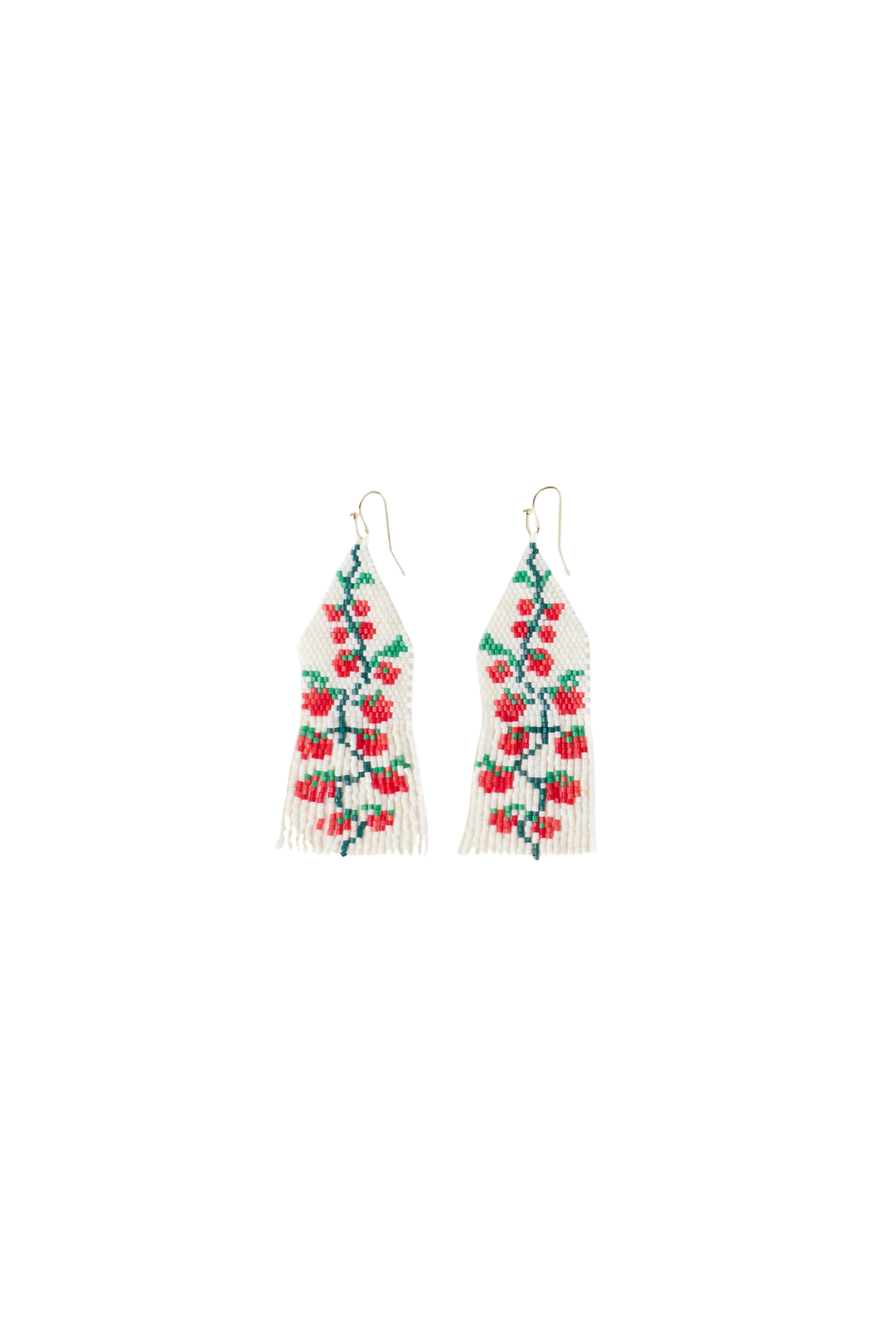 Delilah Tomato Beaded Fringe Earrings Red + Green