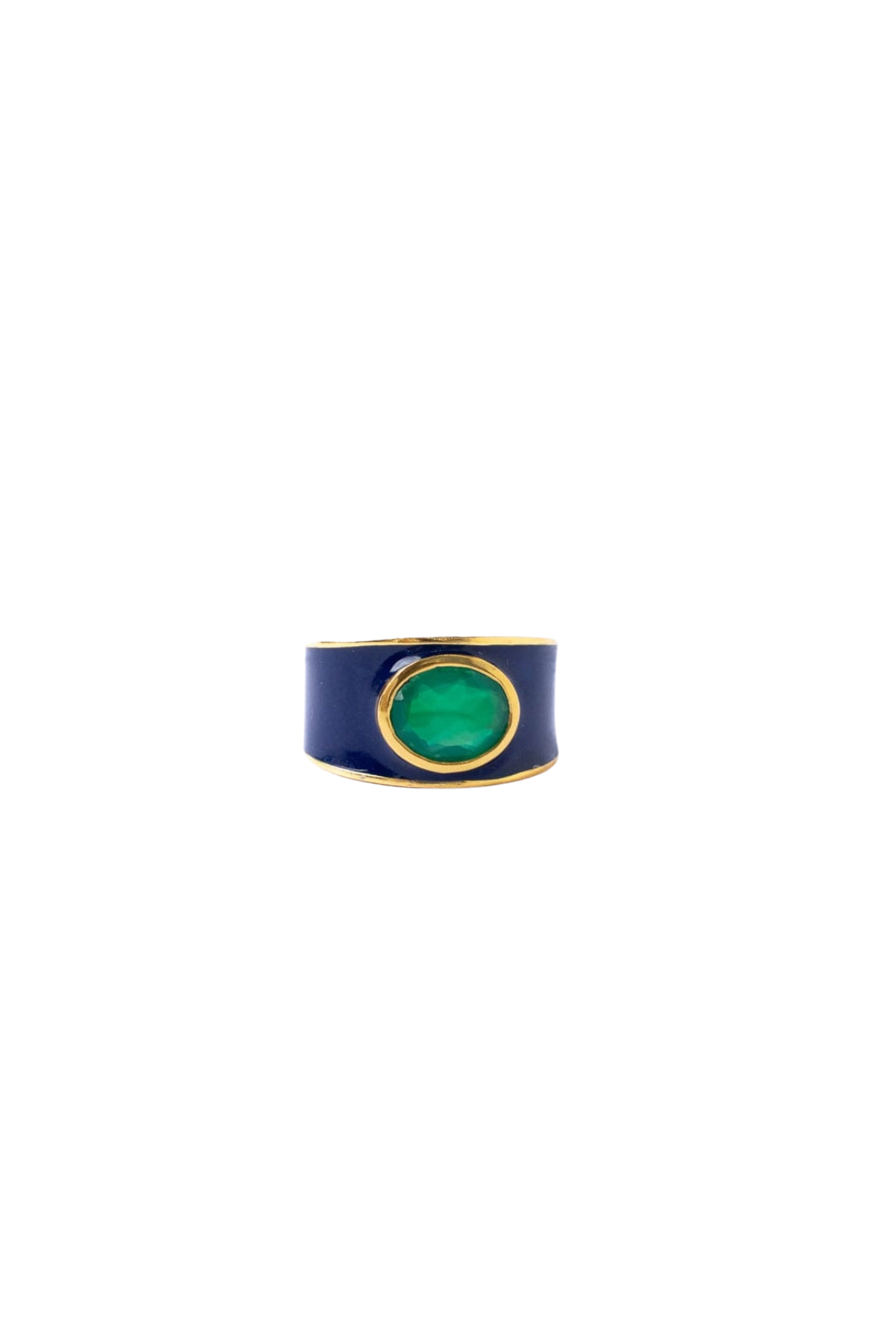 Hazel Oval Stone With Enamel Band Ring Navy + Green