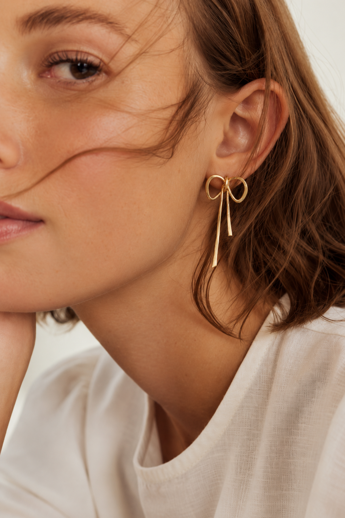 Katie Large Ribbon Bow Post Earrings Brass
