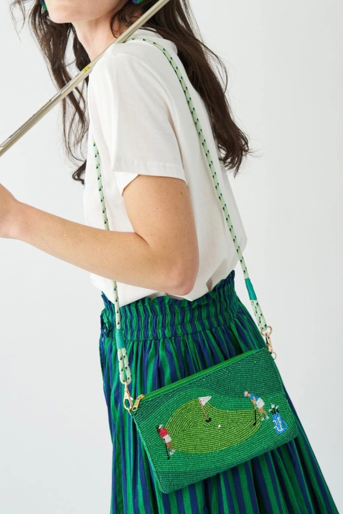 Leila Golf Seed Bead Clutch With Strap