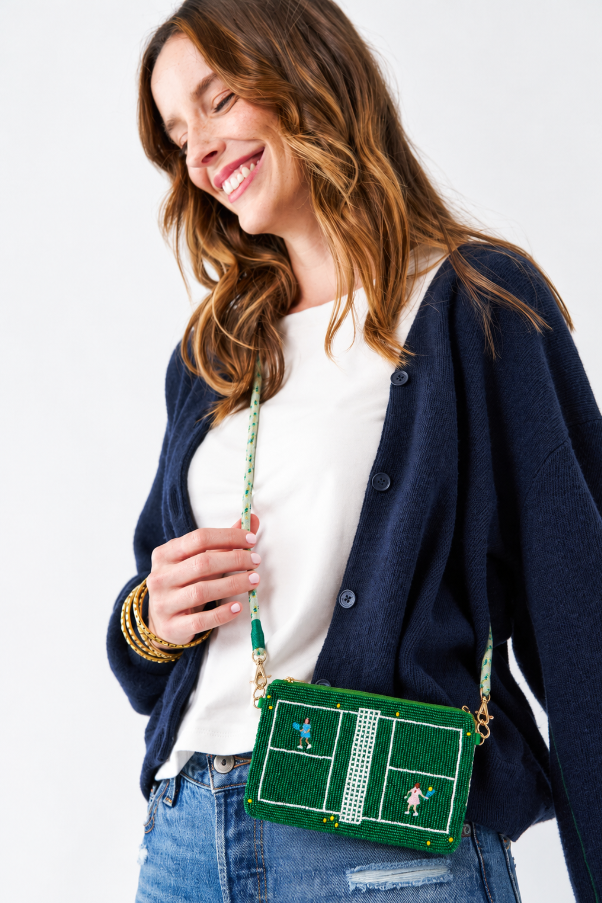 Leila Tennis Seed Bead Clutch With Strap