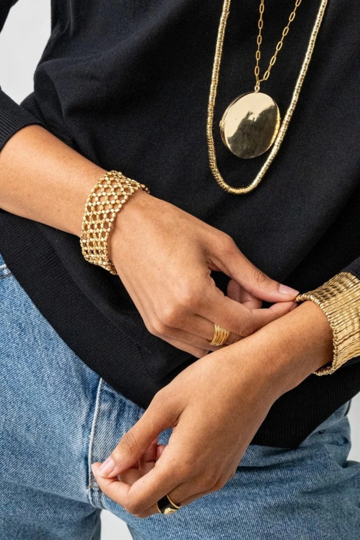 Winnie Small Bead Stretch Bracelet Brass