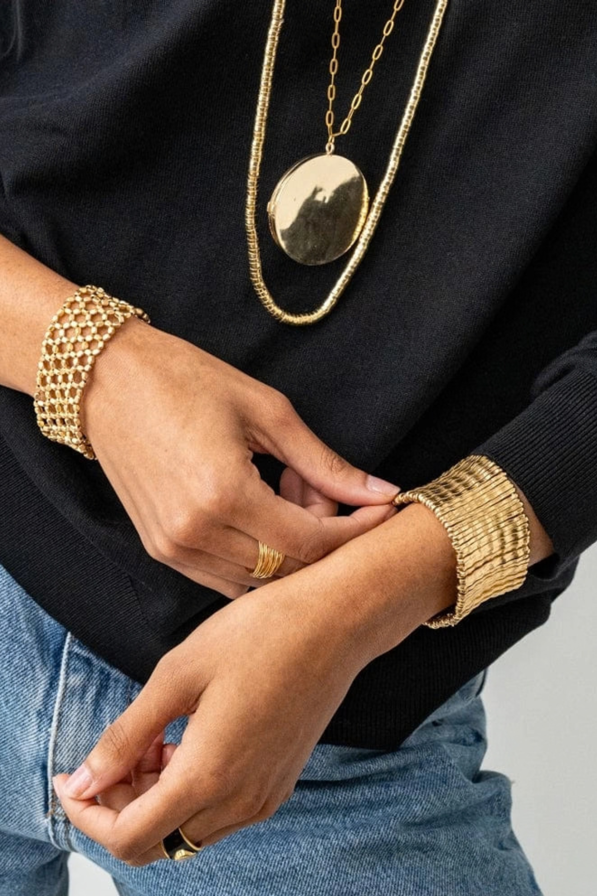 Winnie Wide Stretch Bracelet Brass