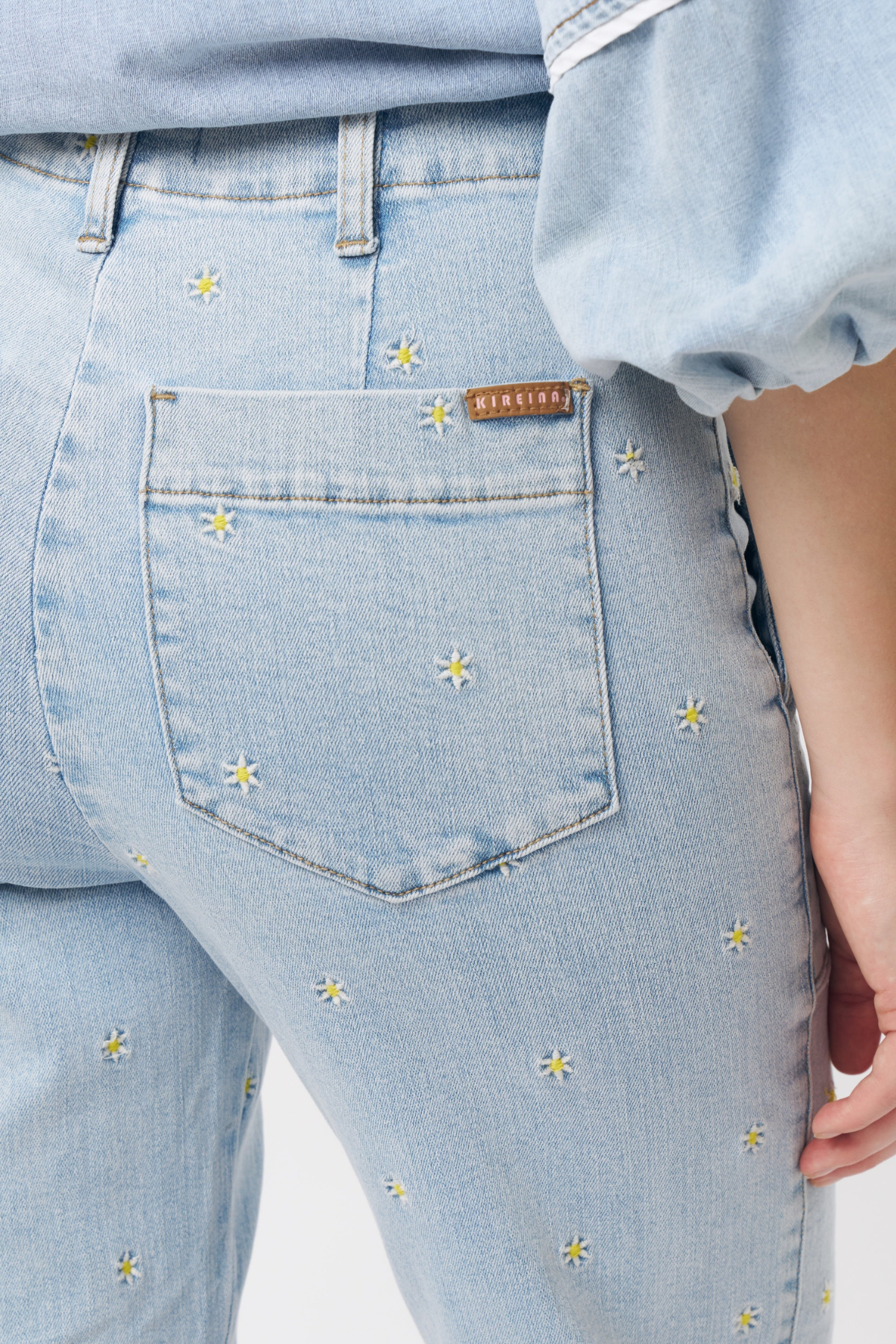 Celeste Pant Sky Blue Daisy Embroidery