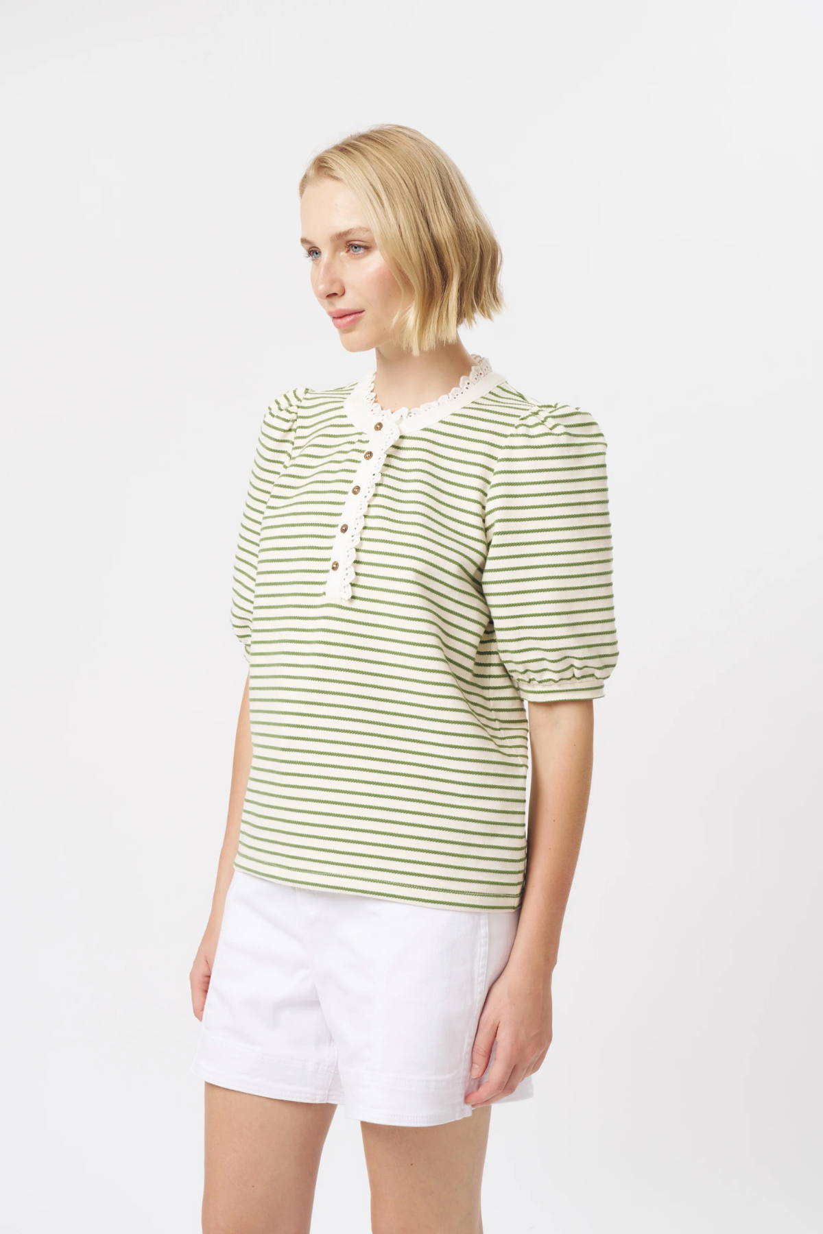 Jacqueline Blouse Green White Stripe