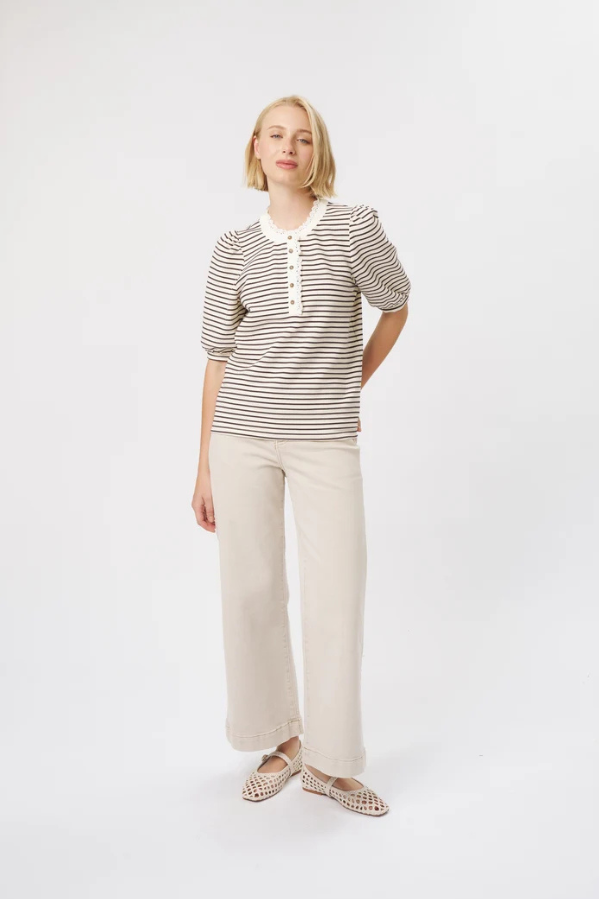 Jacqueline Blouse White Brown Stripe