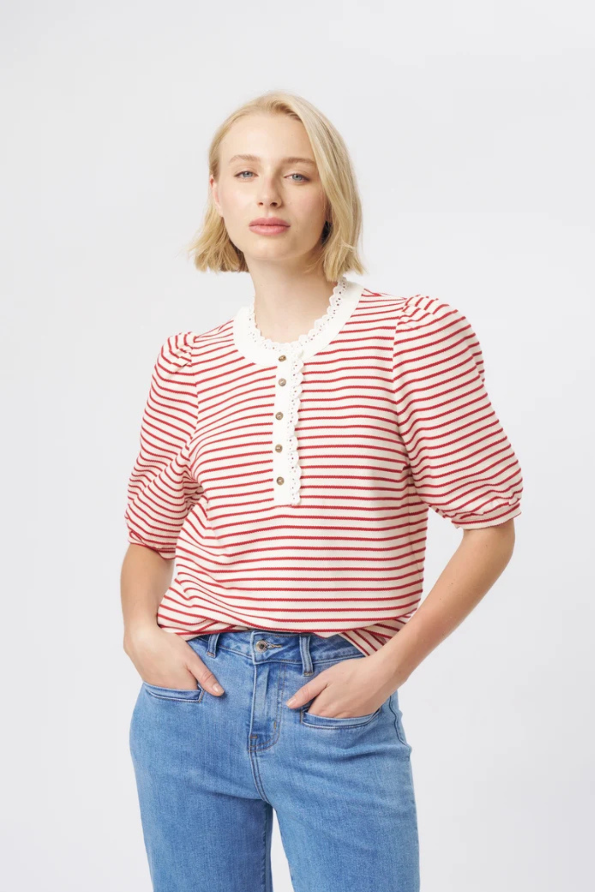 Jacqueline Blouse White Red Stripe