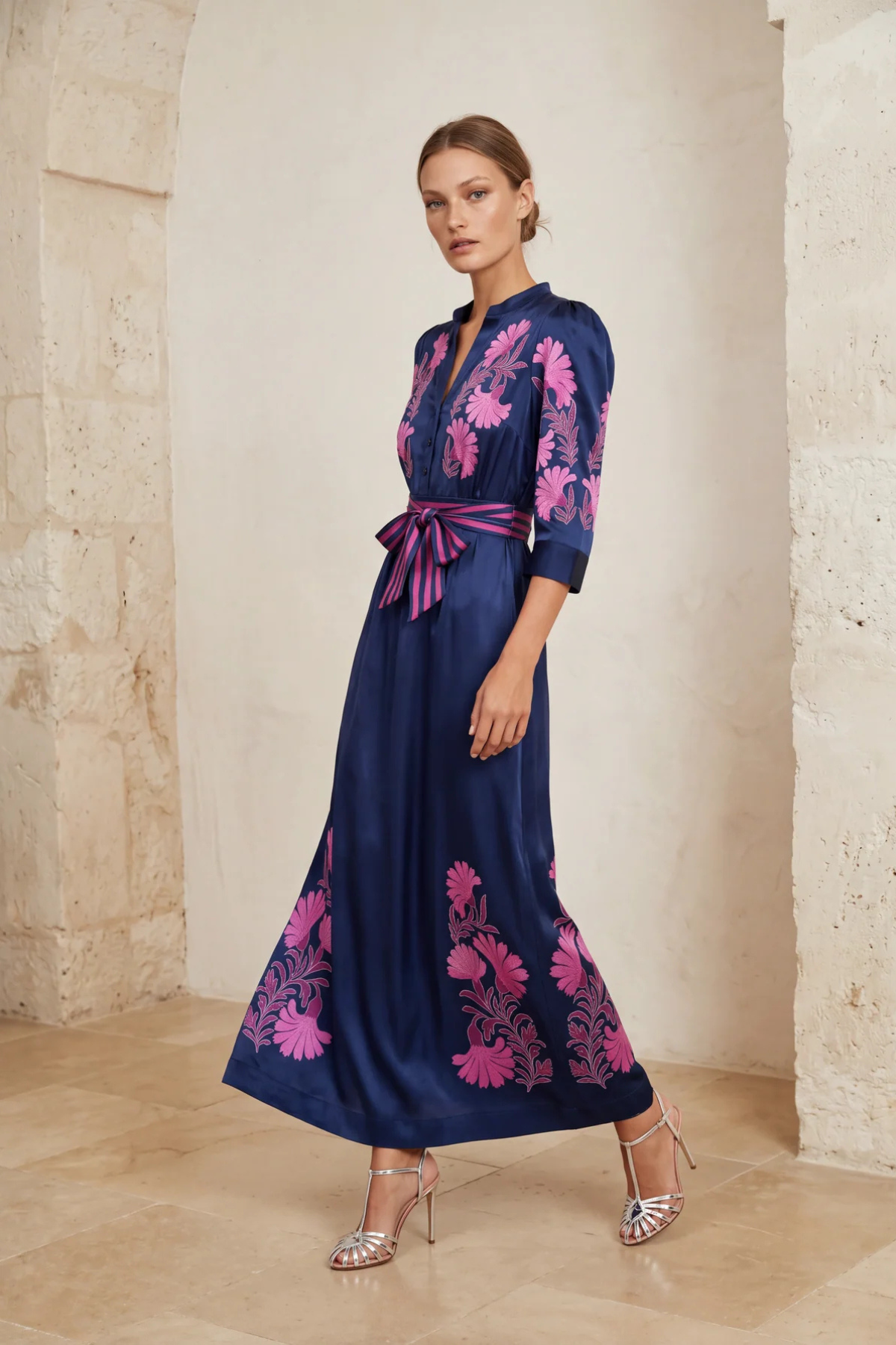 Mary Dress Navy Fuchsia
