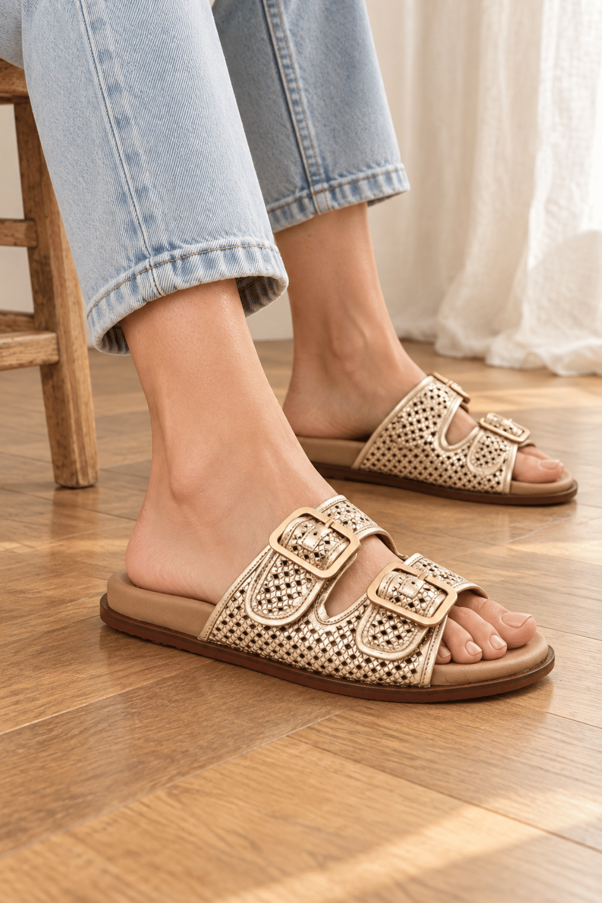 Erica Gold Metallic Leather Slide