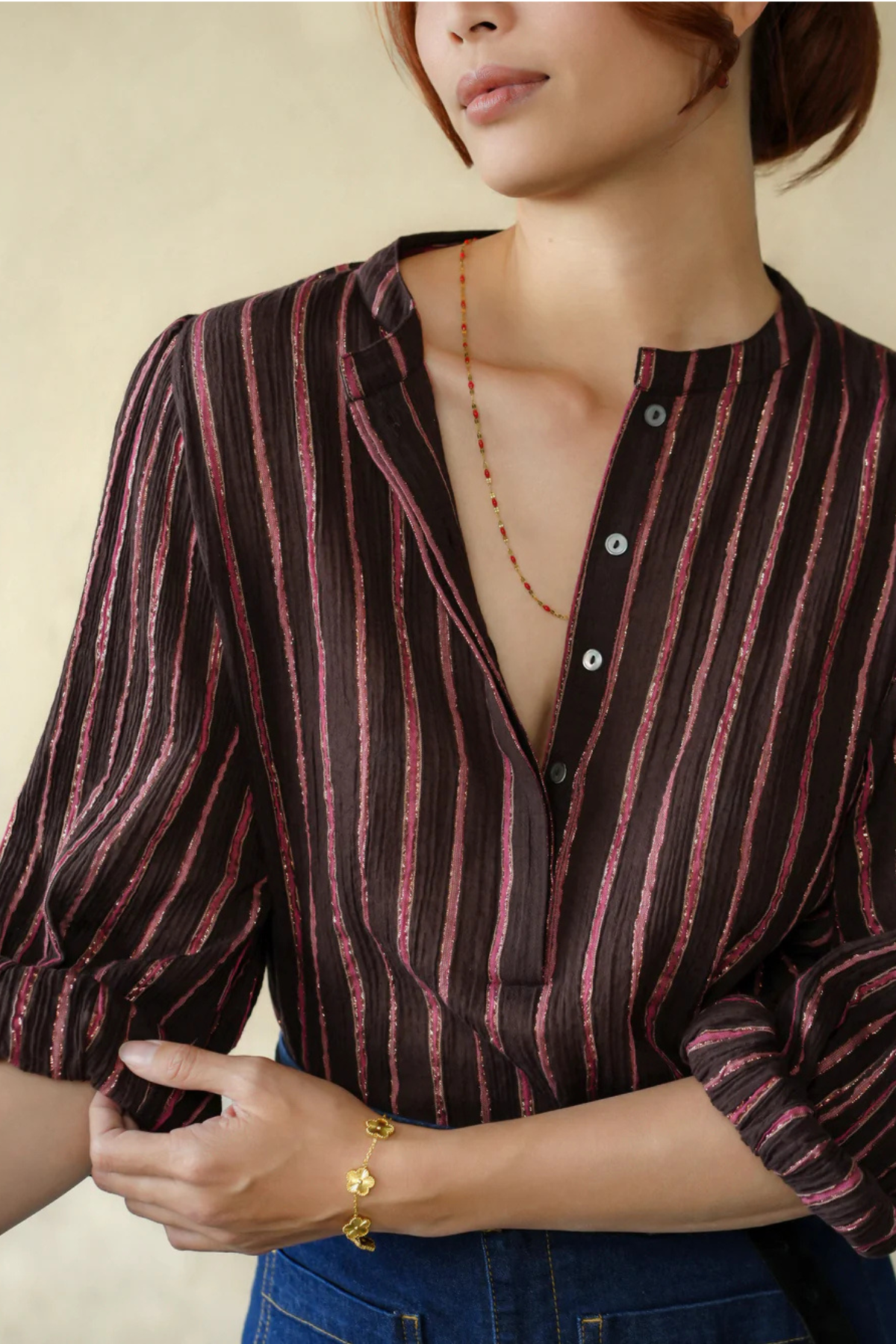 Lurex Stripe Blouse Pink Chocolate