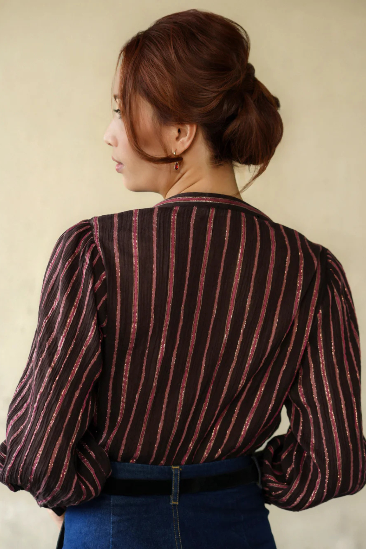 Lurex Stripe Blouse Pink Chocolate