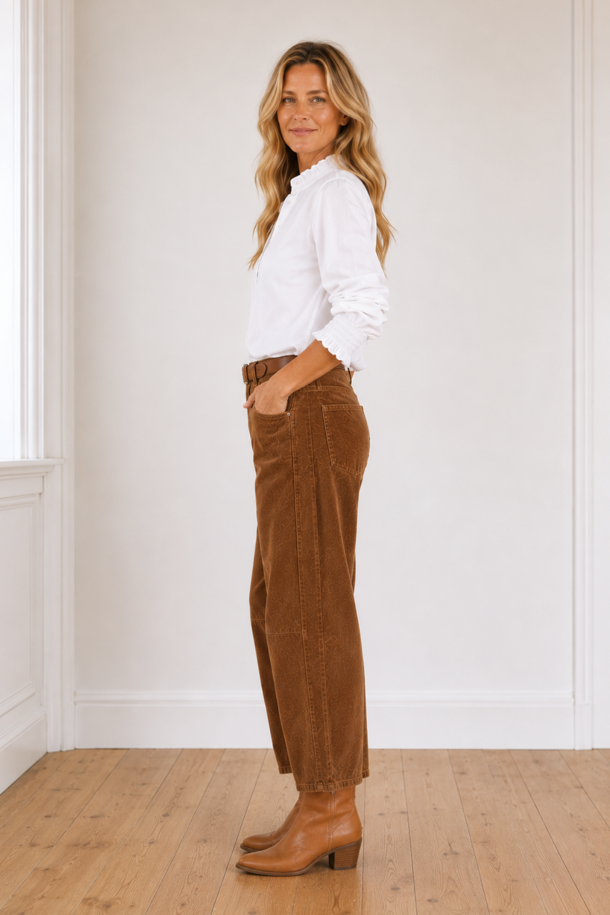 Toni Barrel Cord Jean Tan