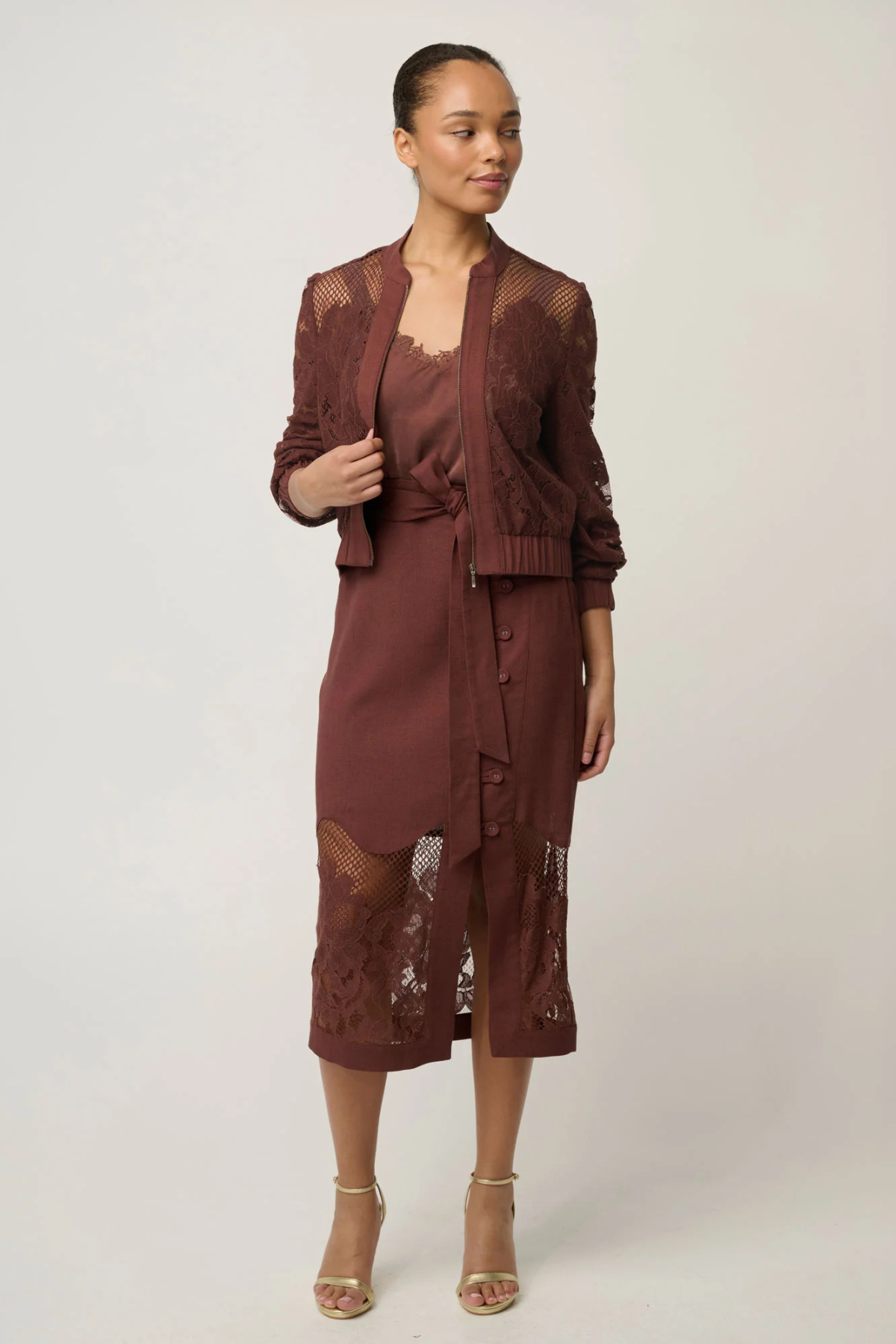 Solene Lace Bomber Rosewood