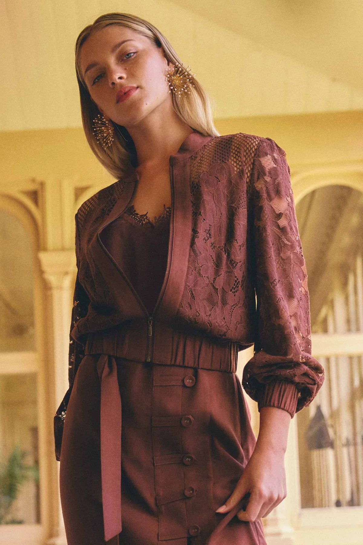 Solene Lace Bomber Rosewood