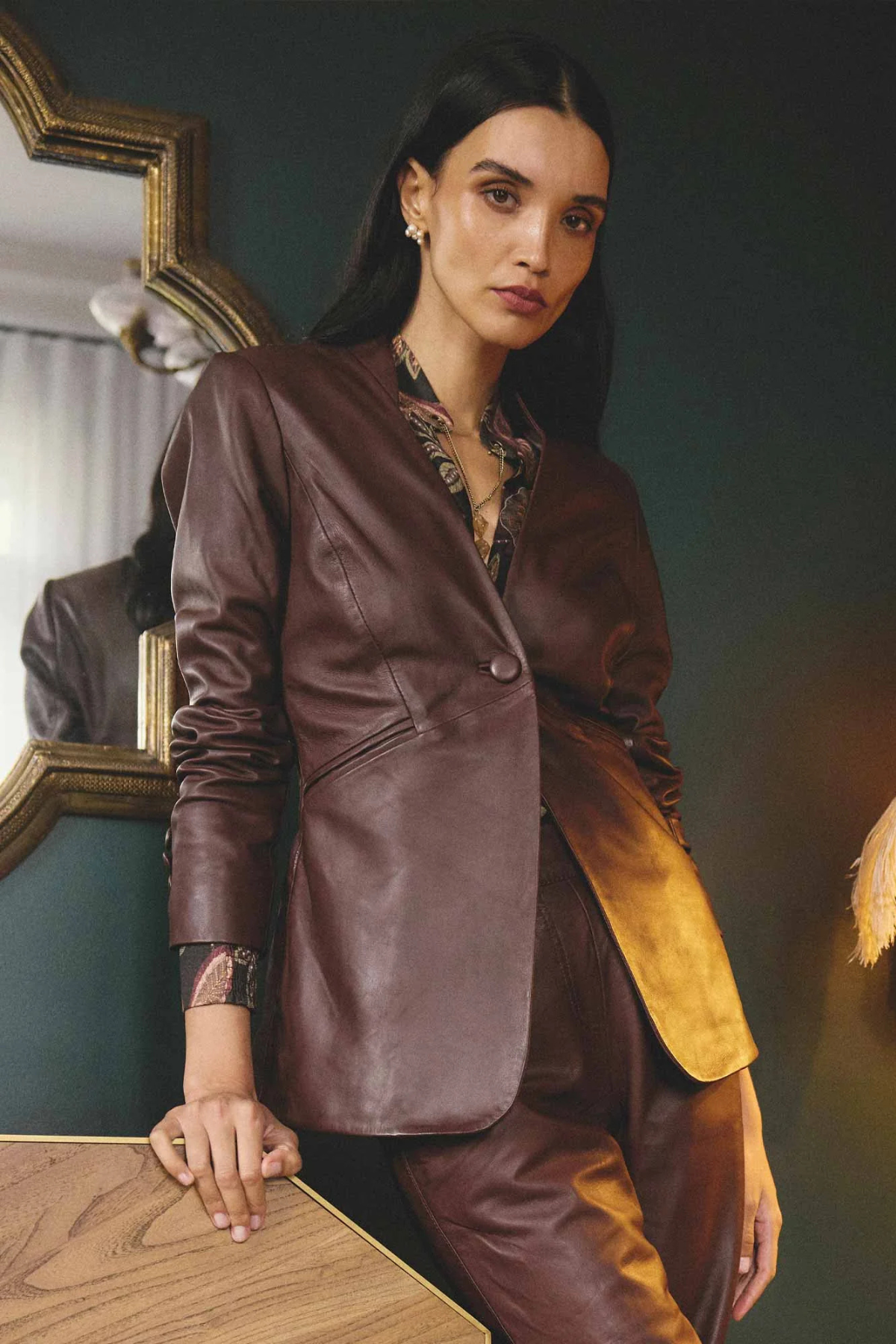Calypso Leather Blazer Oxblood