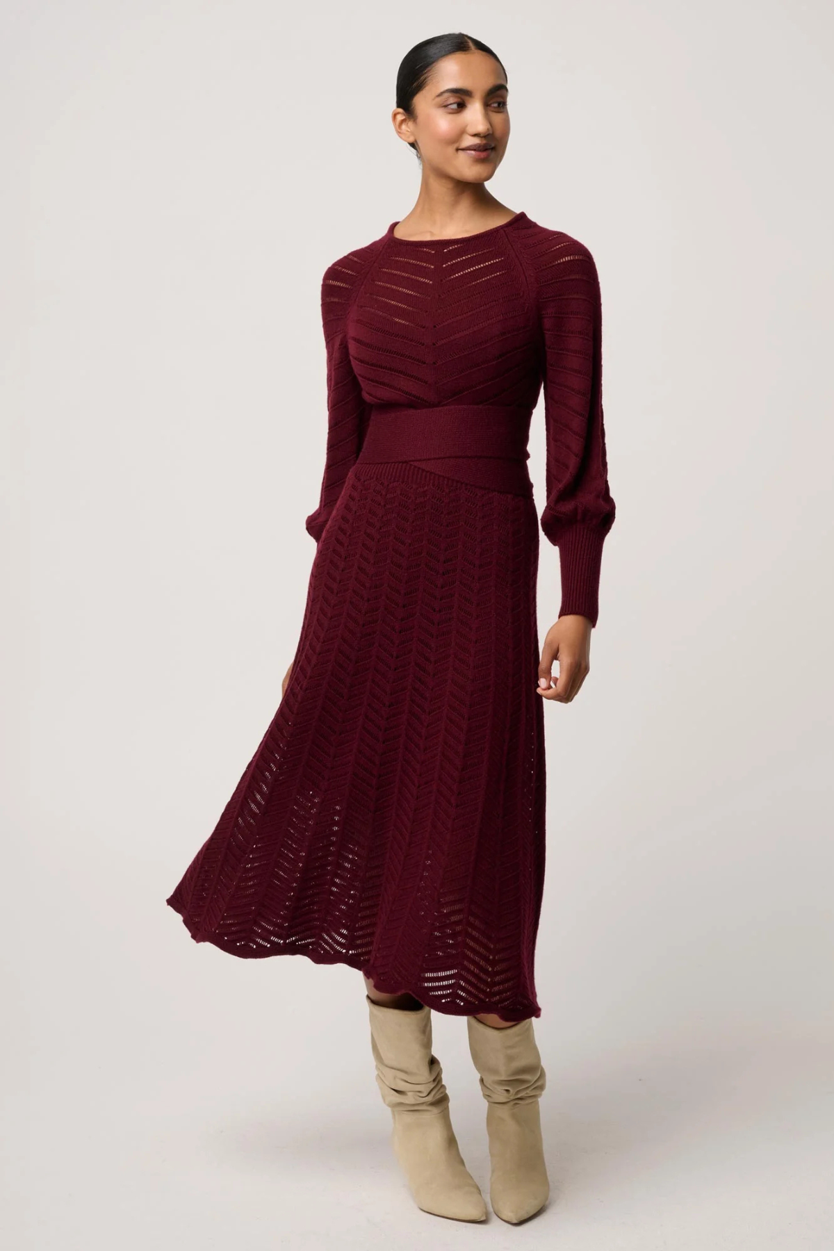 Mirelle Chevron Dress Bordeaux