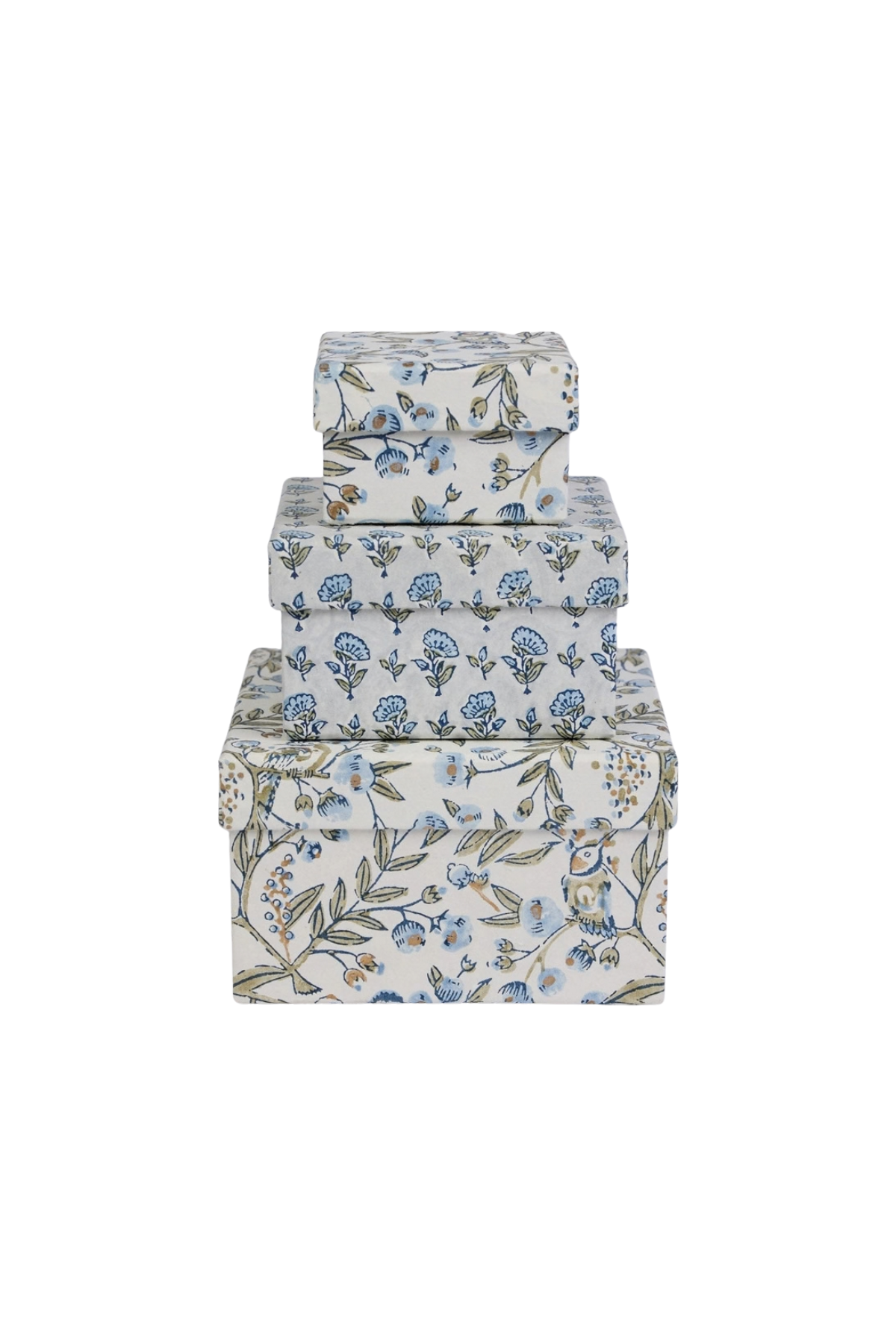 Block Printed Gift Box Set of Three Floral Blue