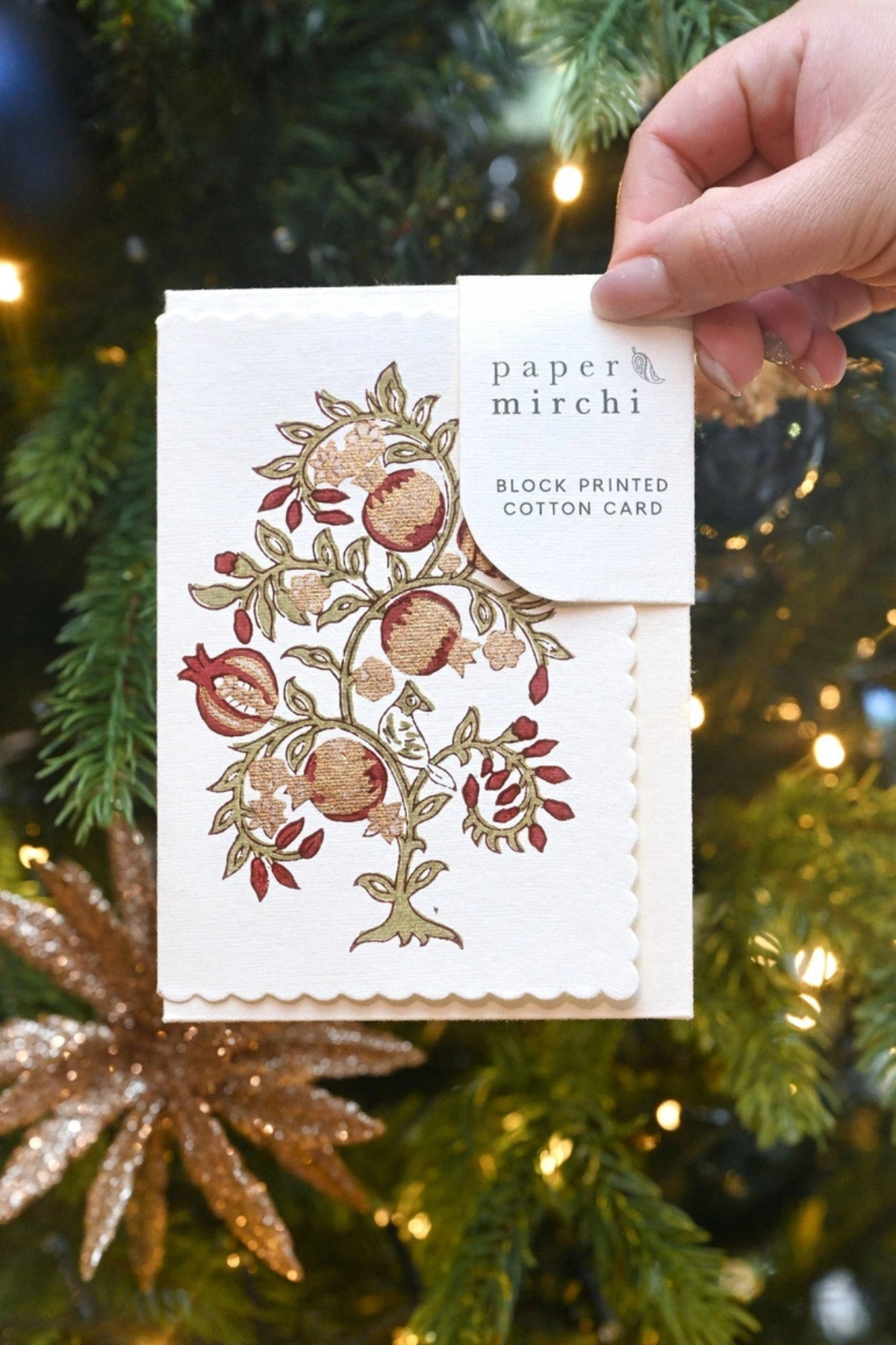 Hand Block Printed Card Anaar Scarlet