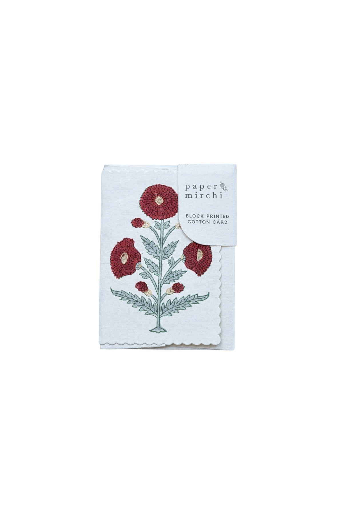 Hand Block Printed Card Genda Sage
