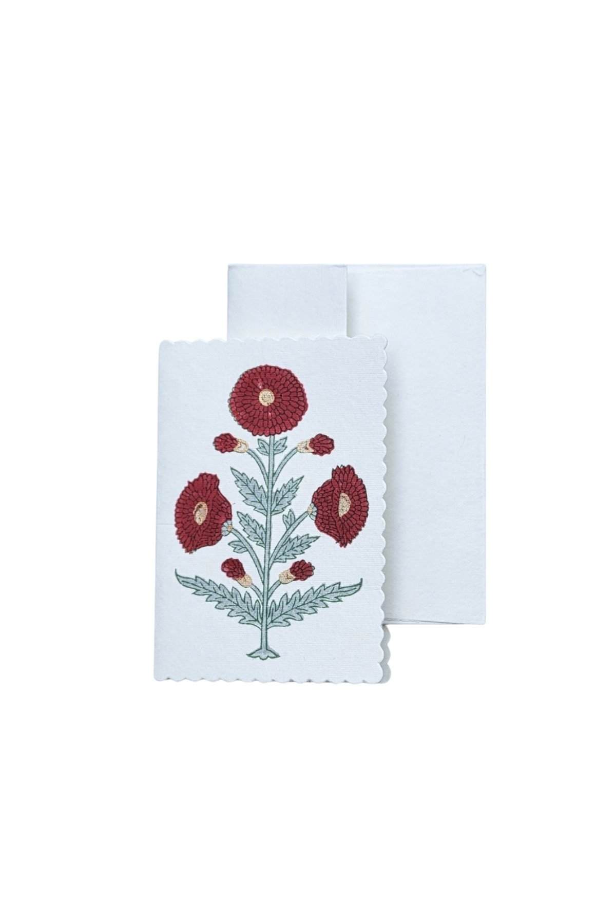 Hand Block Printed Card Genda Sage