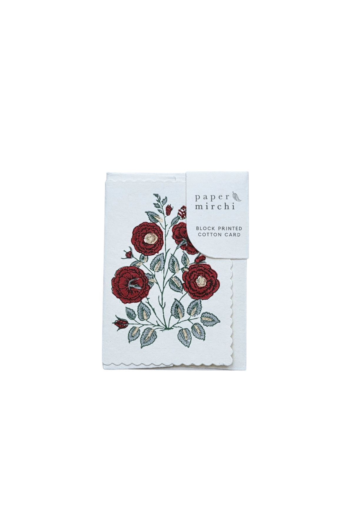 Hand Block Printed Card Gulab Sage