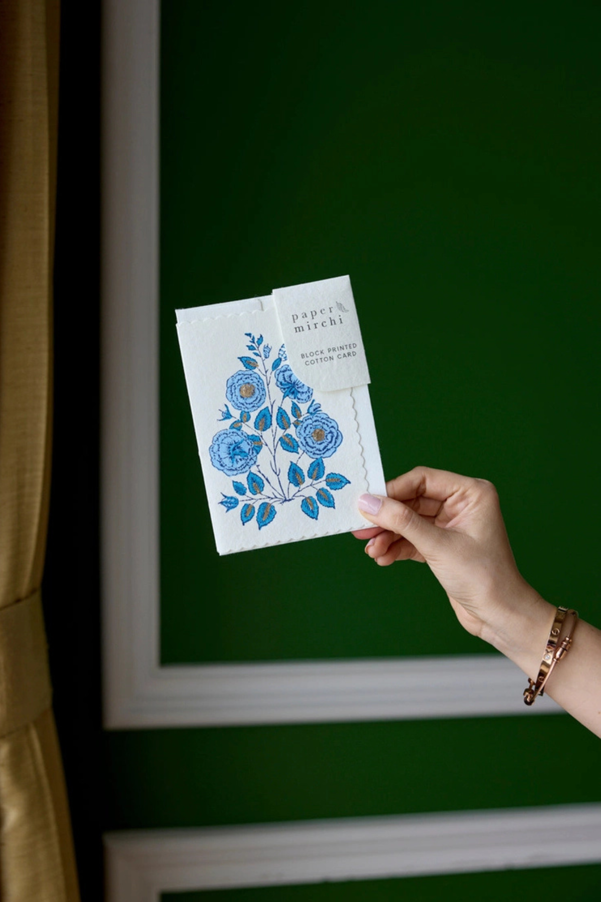 Hand Block Printed Card Gulab Sapphire