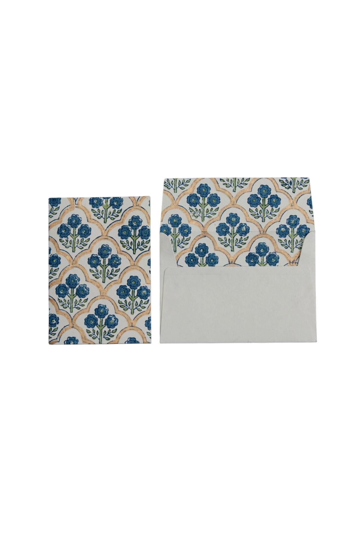 Hand Block Printed Card Trellis Indigo