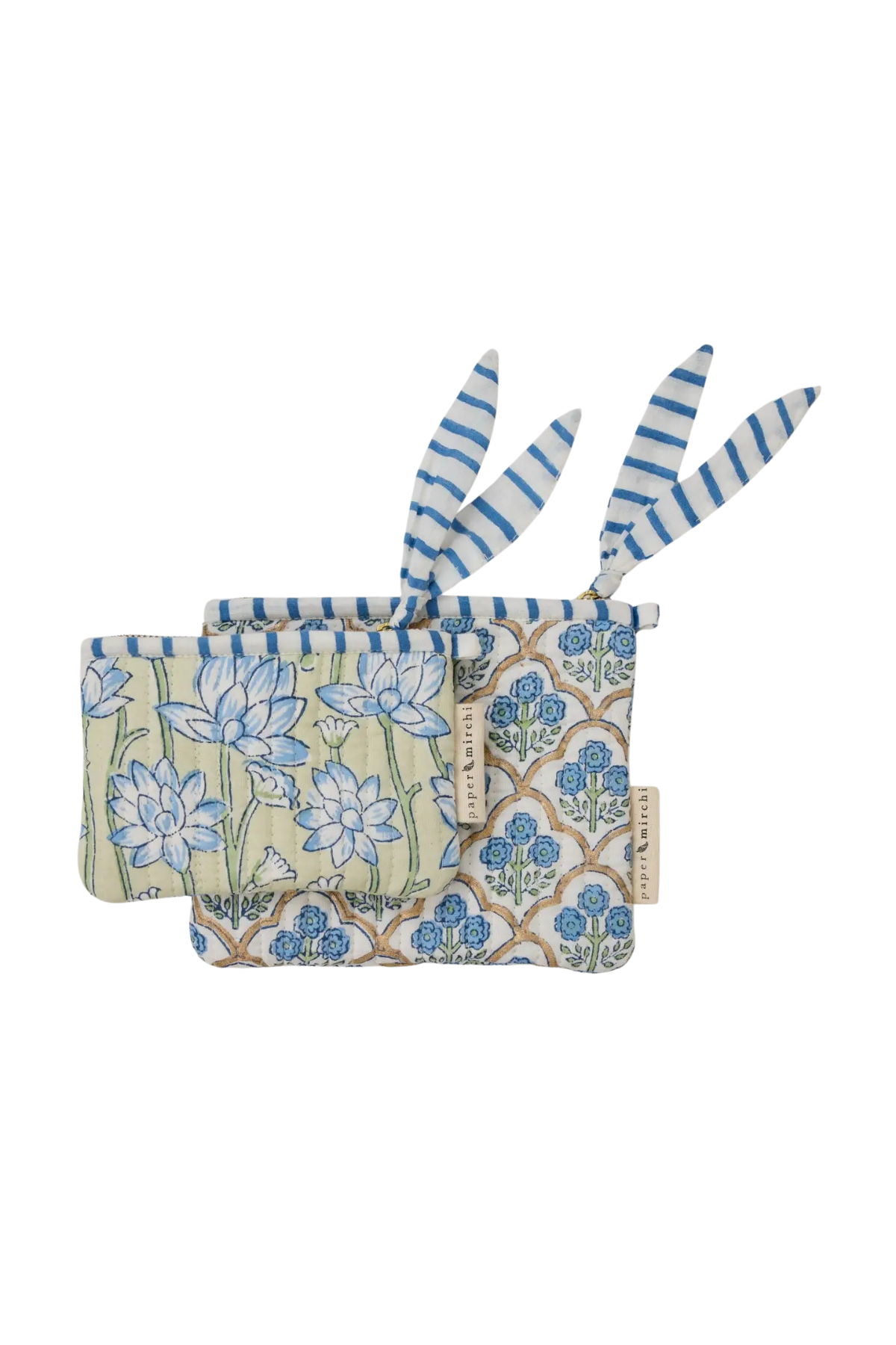 Organic Cotton Pouch Floral Indigo Medium
