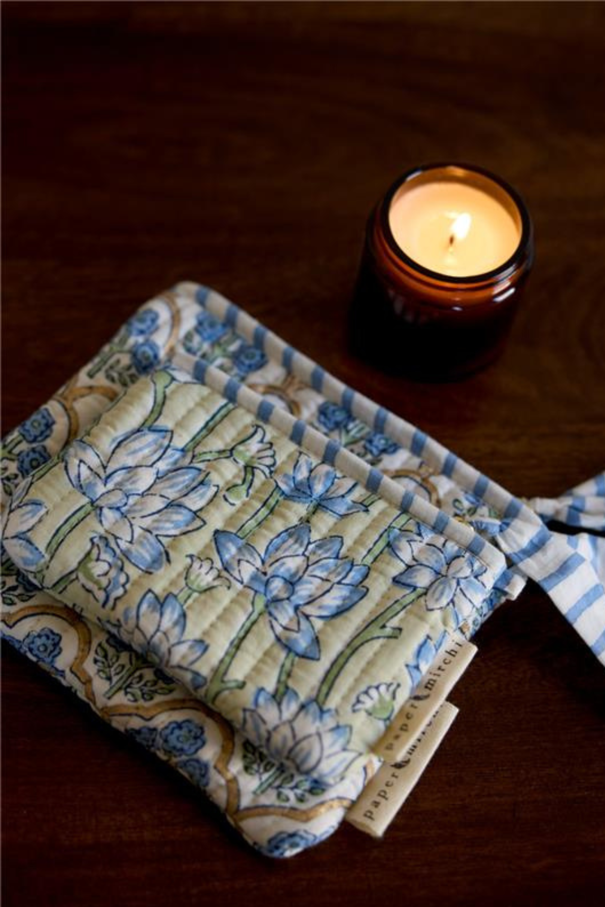 Organic Cotton Pouch Floral Indigo Small