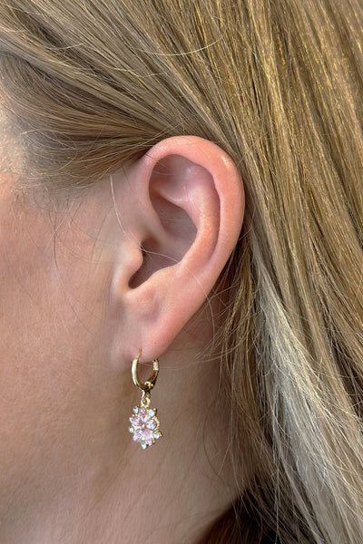 Pink Crystal Flower Drop Earrings