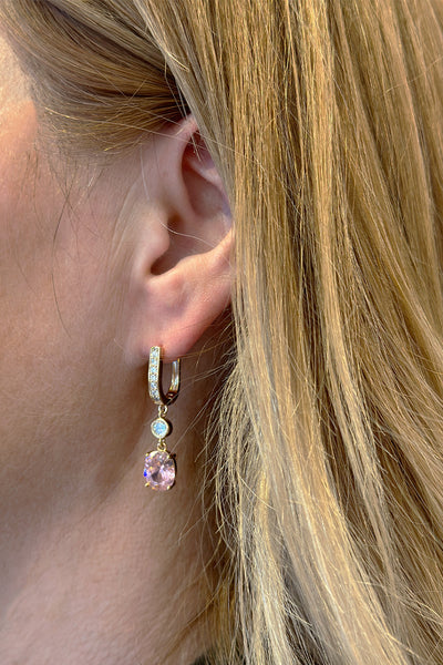 Pink Crystal Long Drop Earrings