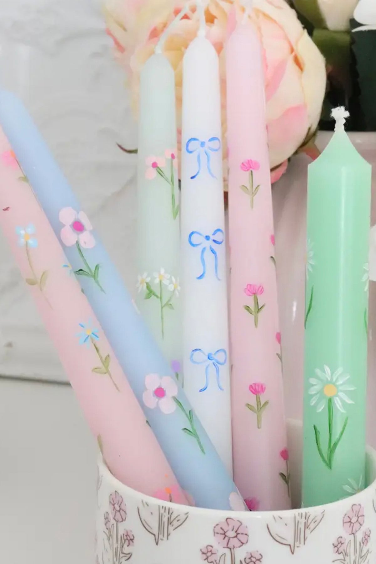 Pink Daisy Hand Painted Candle