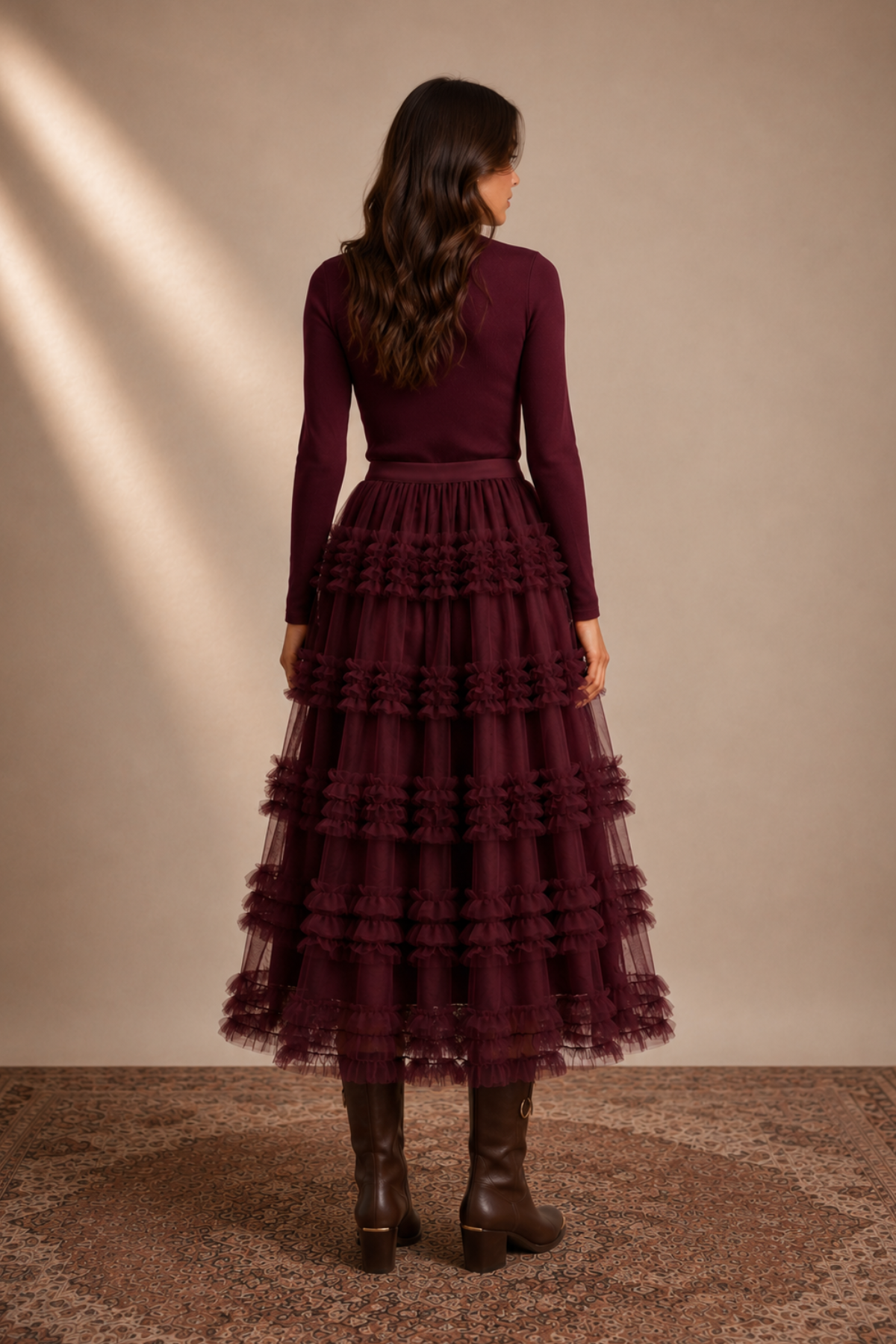 Romantic Ruffle Midi Skirt Plum