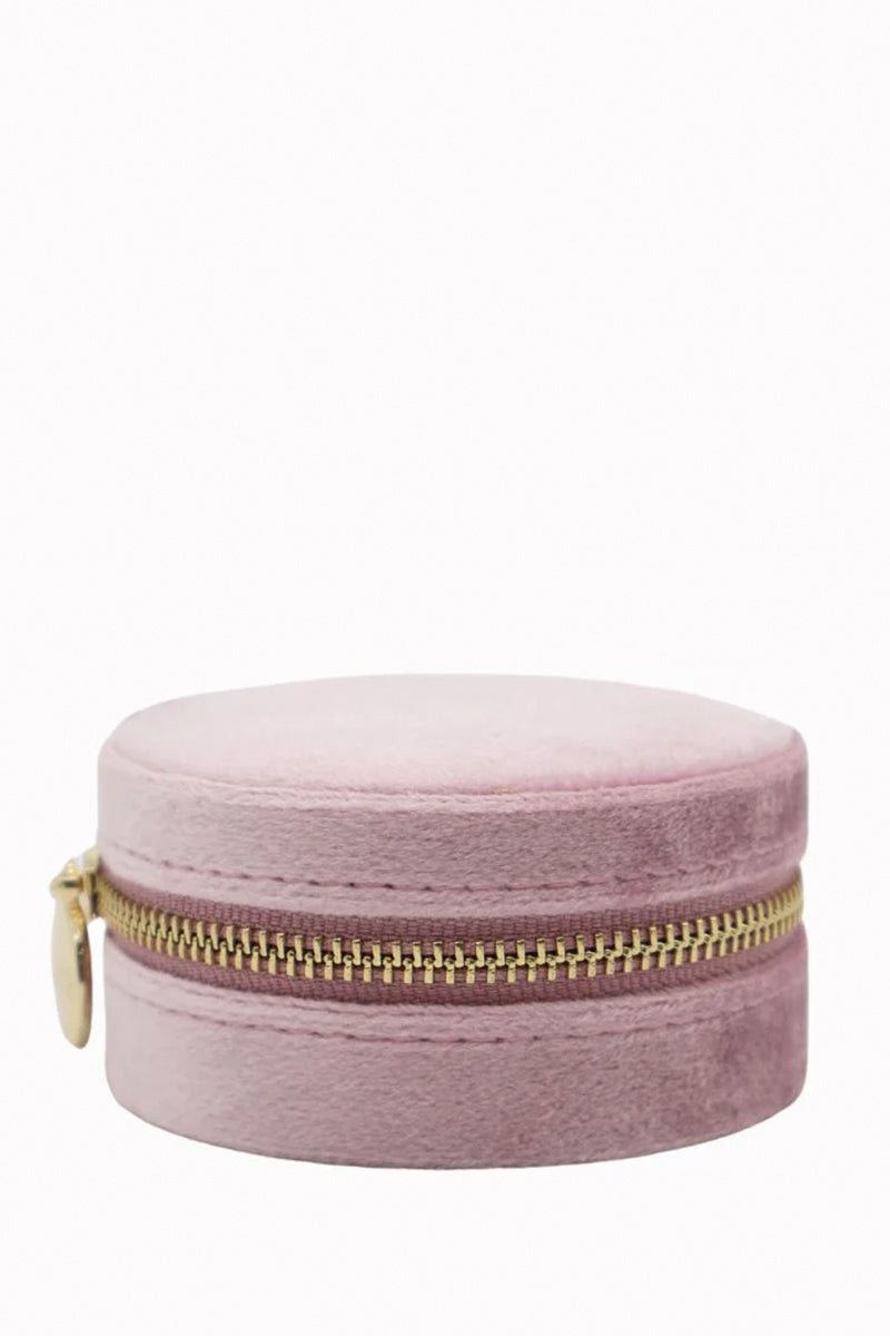 Round Velvet Jewellery Case Pink
