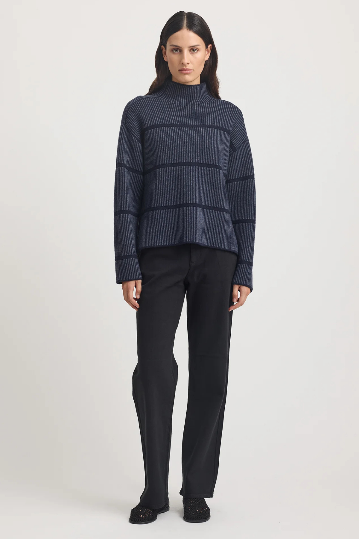 Pin Stripe Funnel Knit Navy