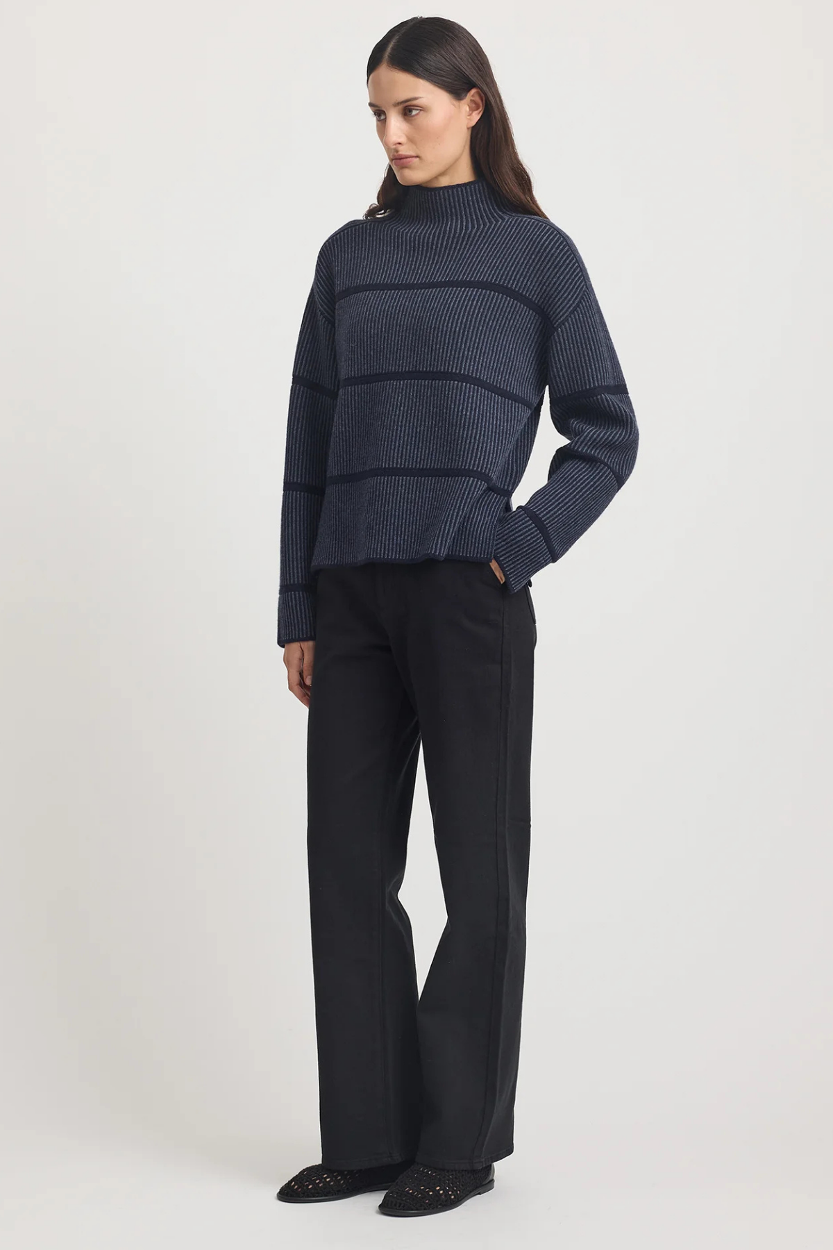 Pin Stripe Funnel Knit Navy