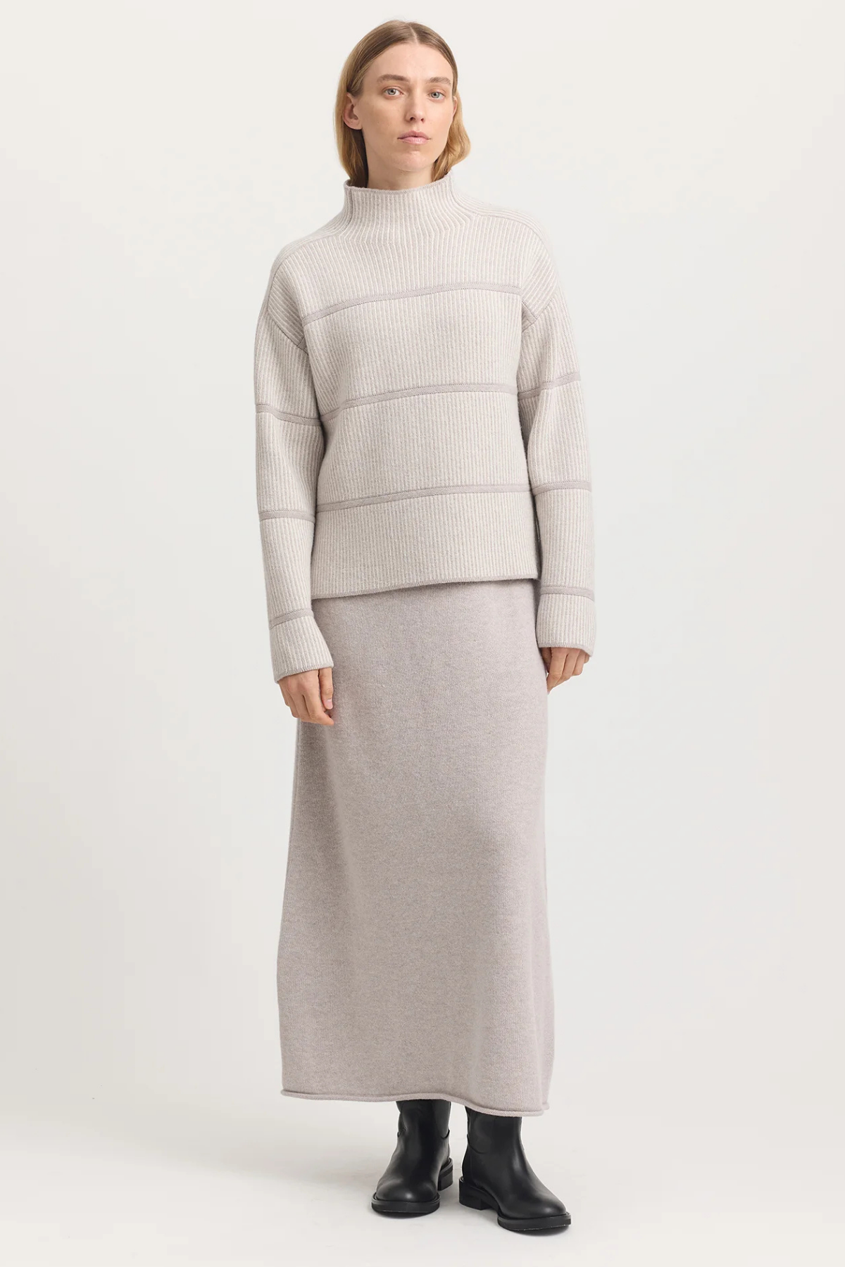 Pin Stripe Funnel Knit Oat