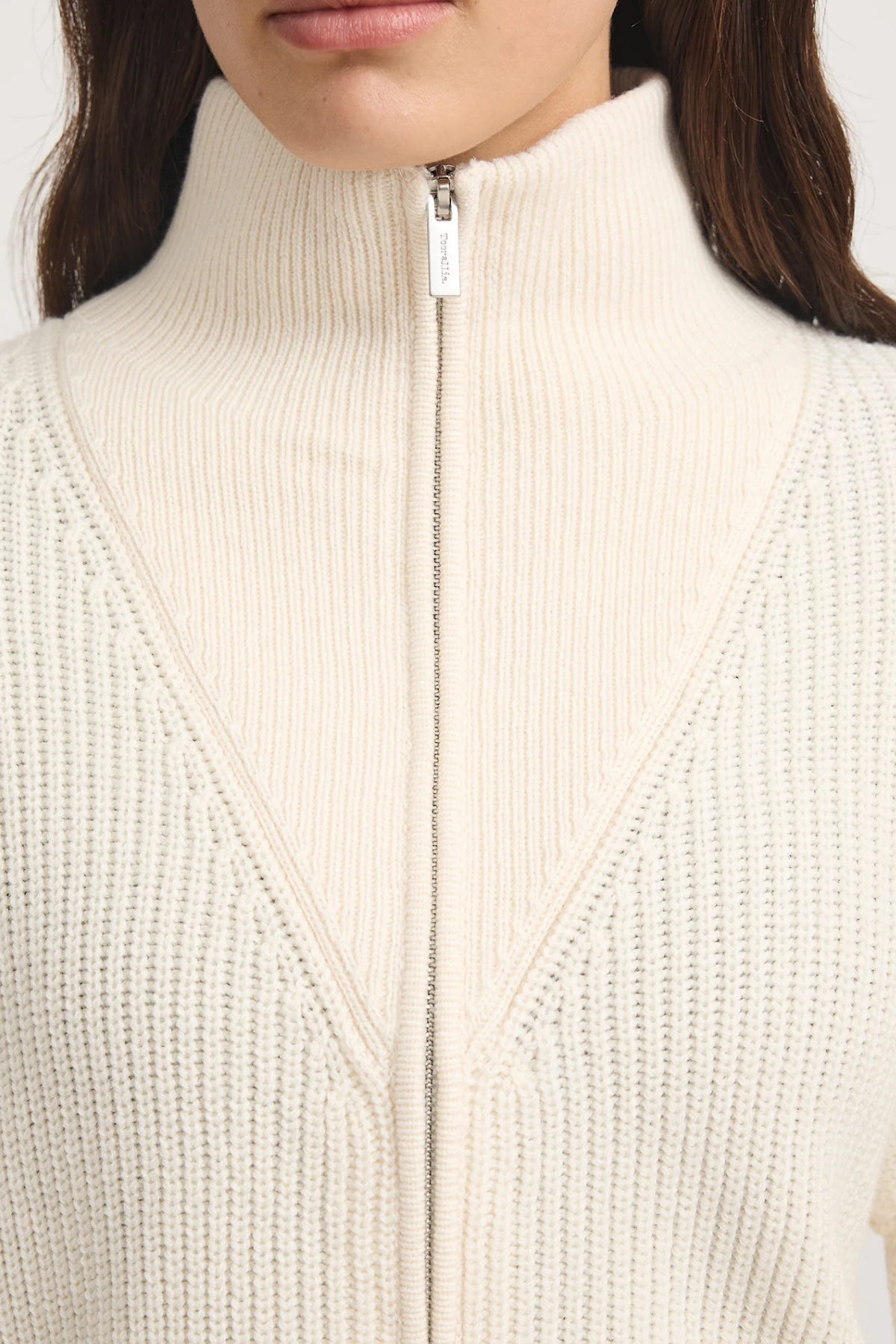 Zip Through Rib Knit Ivory