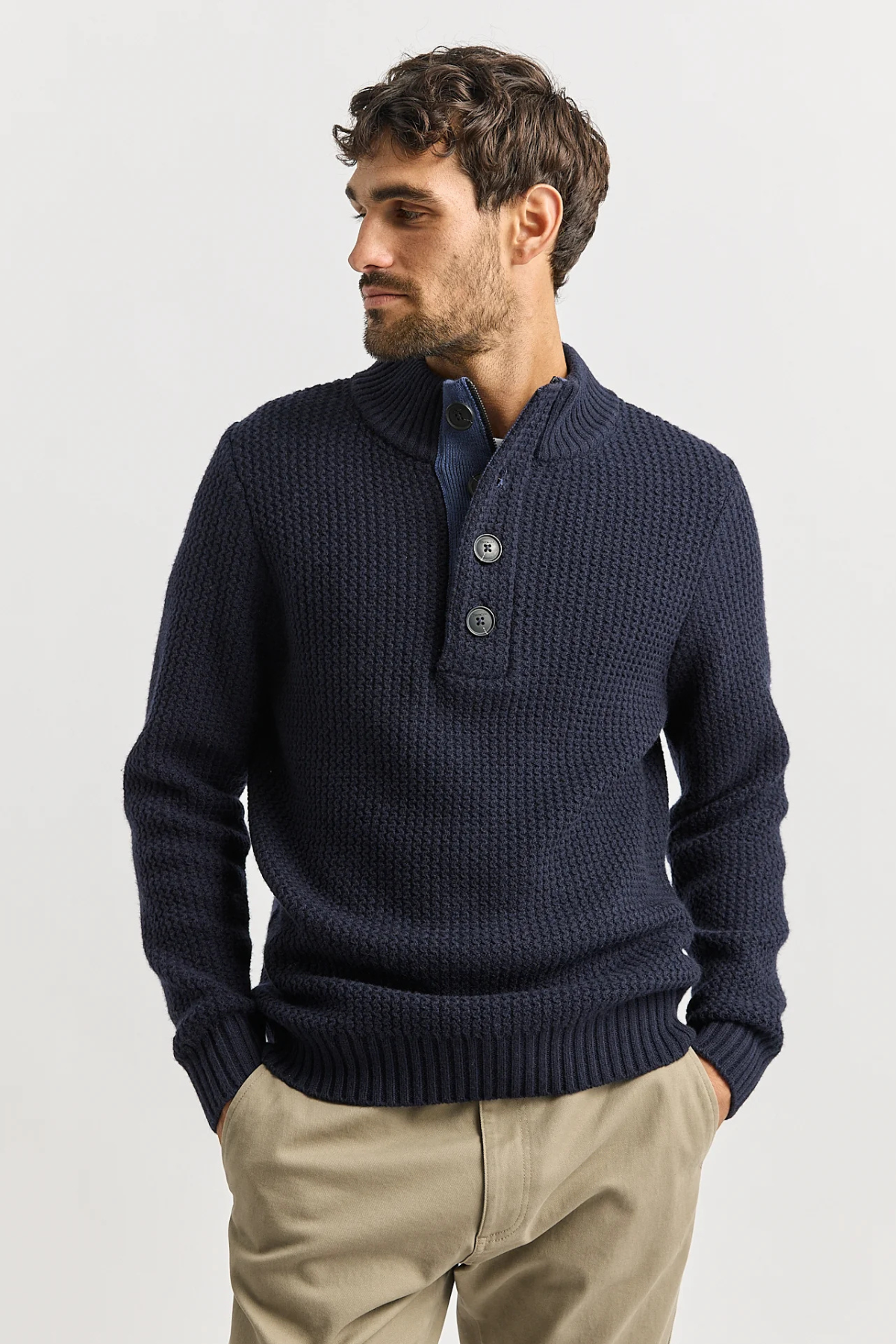 Button Tab Knit French Navy