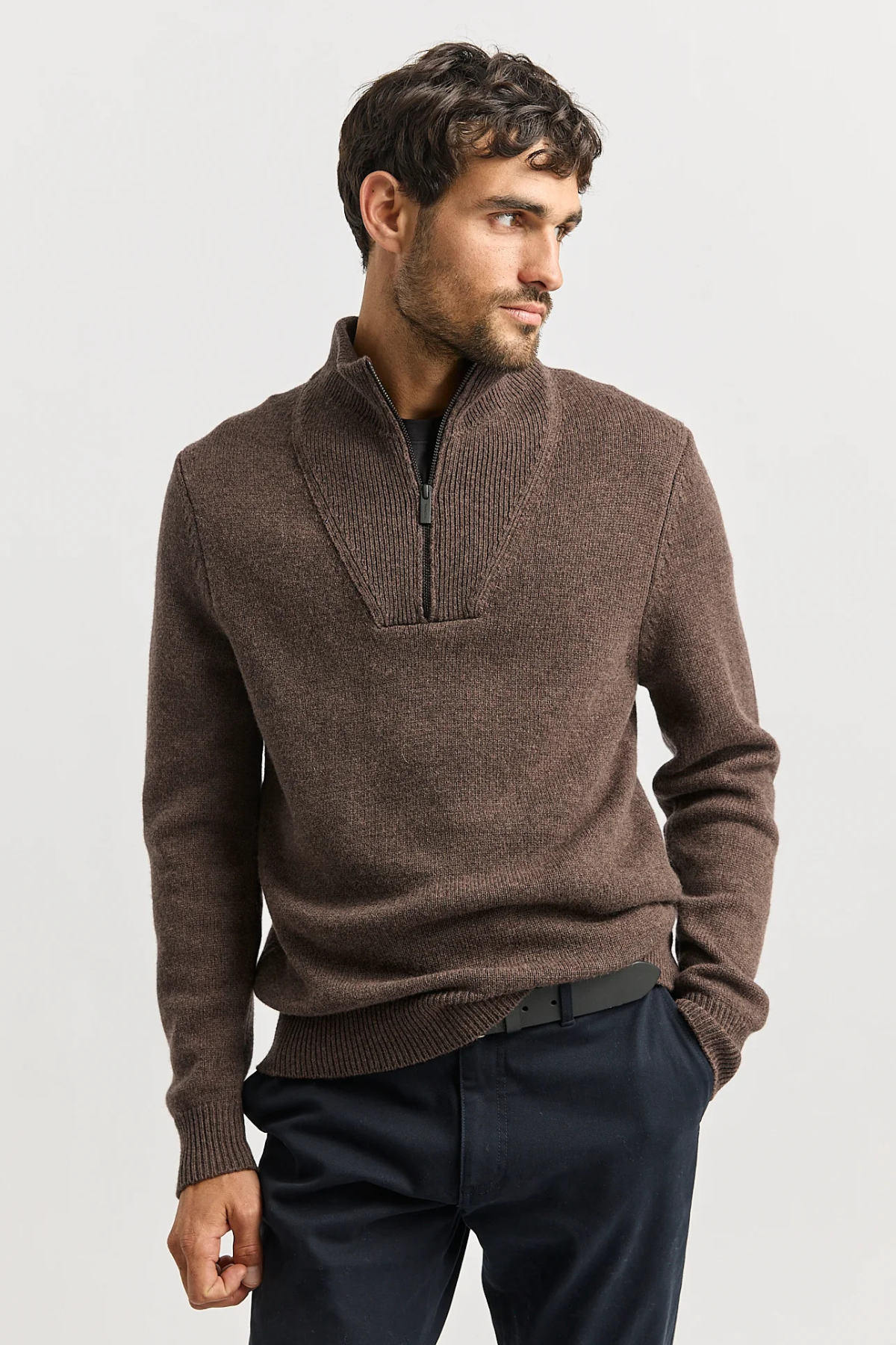 Lambswool Half Zip Shitake