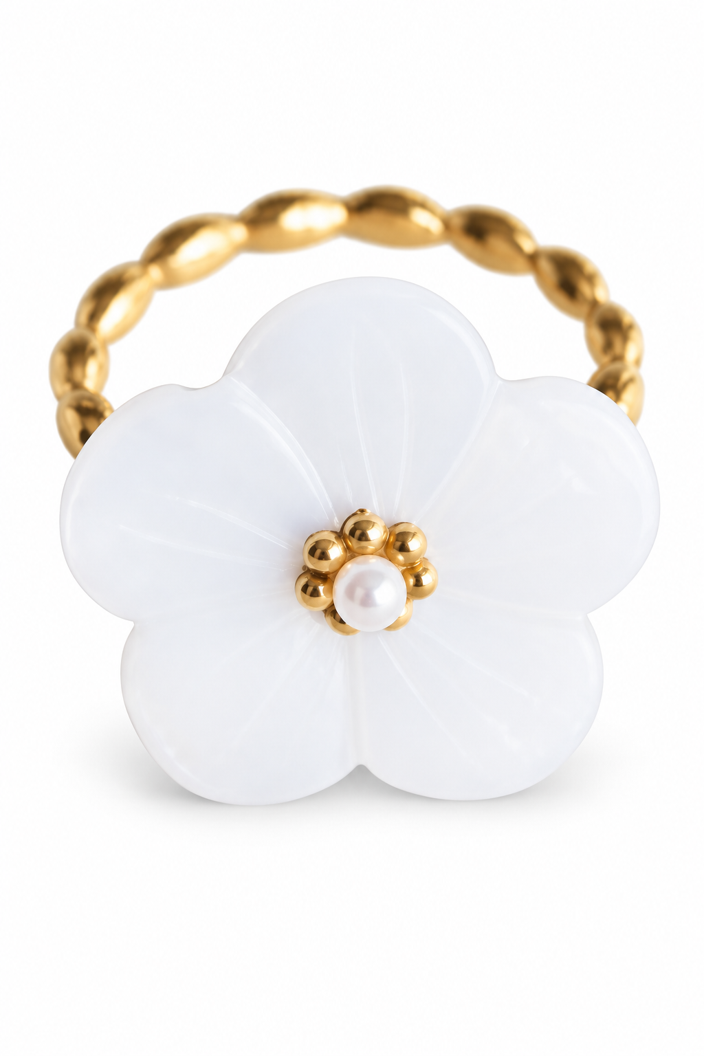 Twisted White Flower Ring