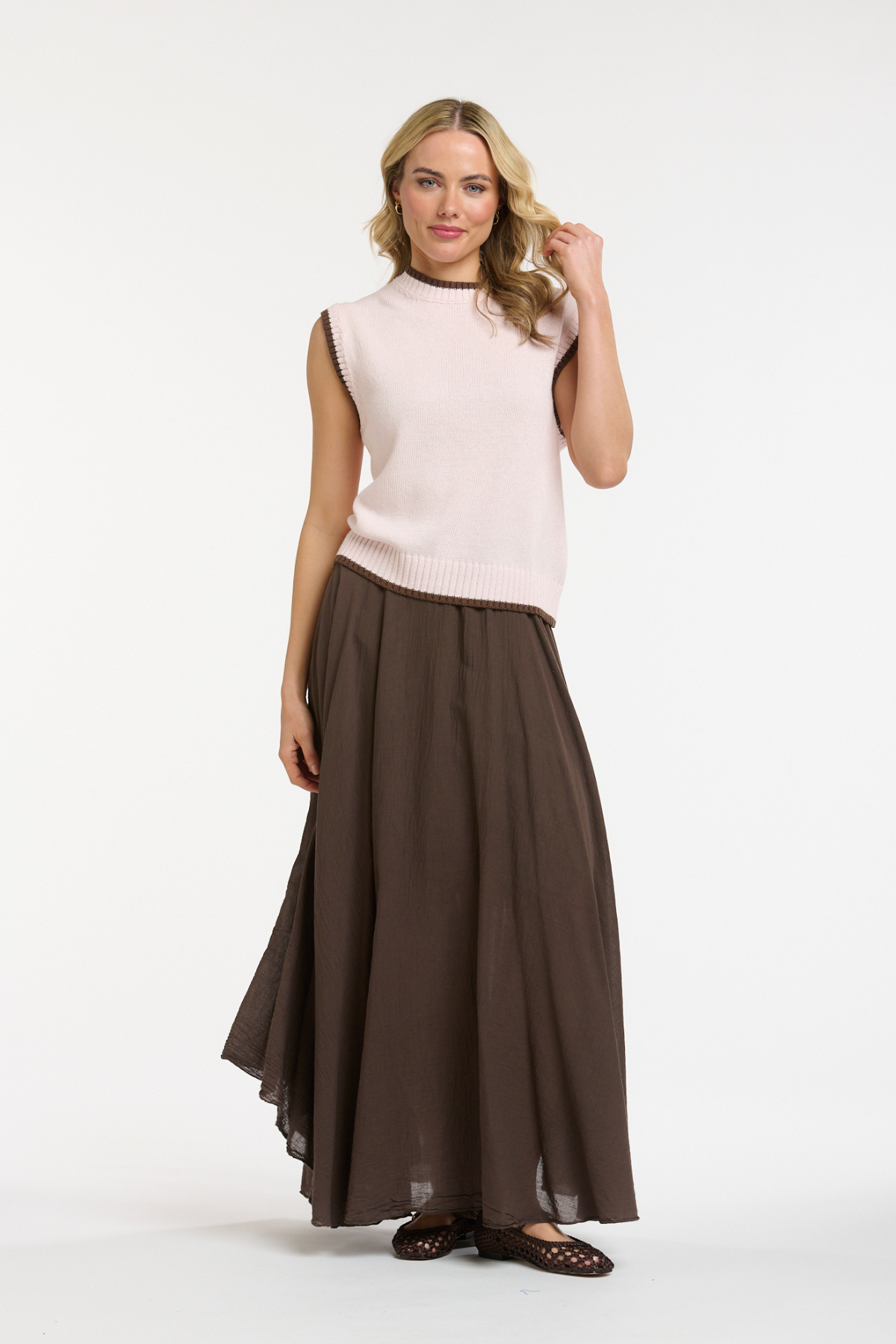 Knit Vest Pink Choc Trim