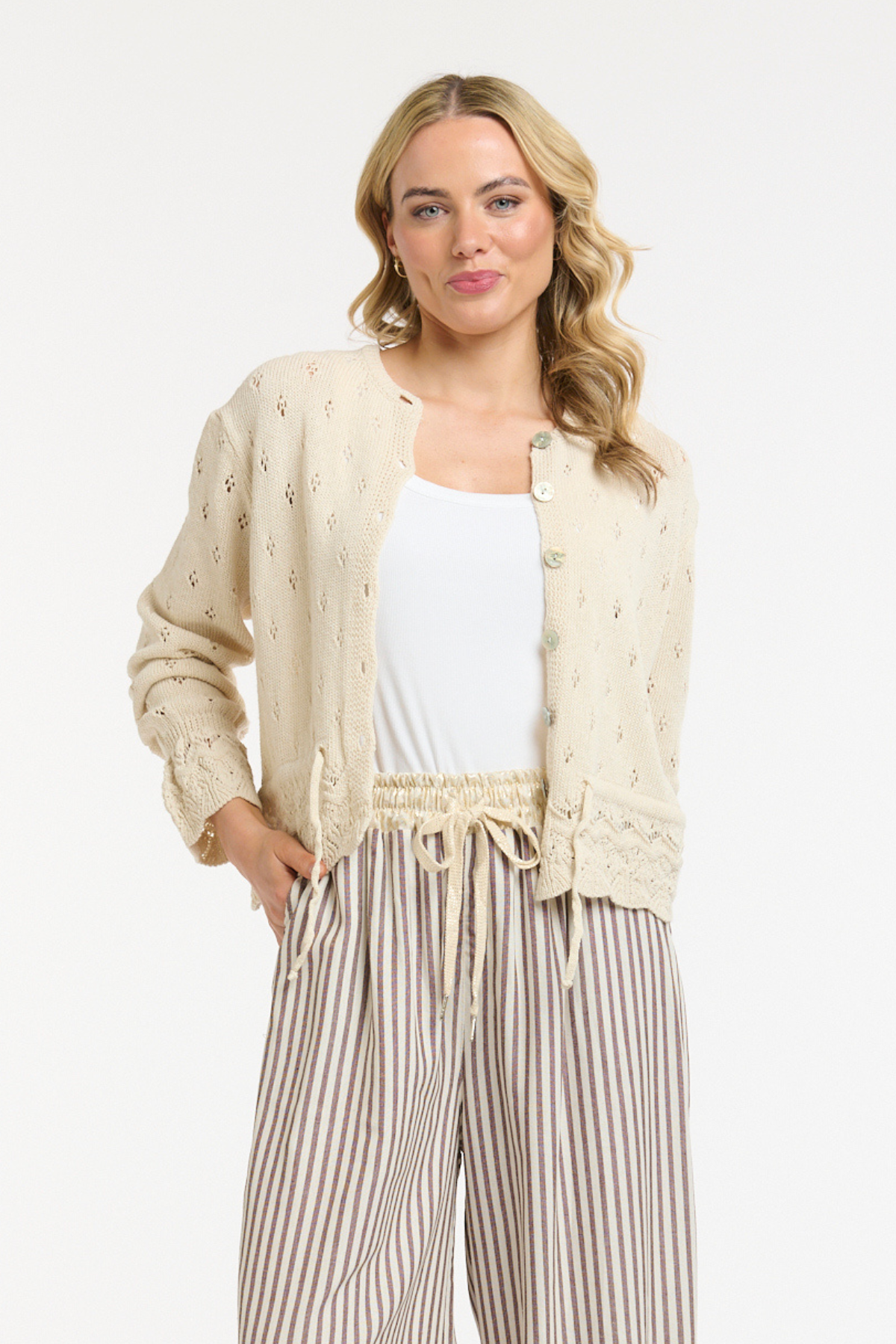 Openwork Knit Peplum Cardi