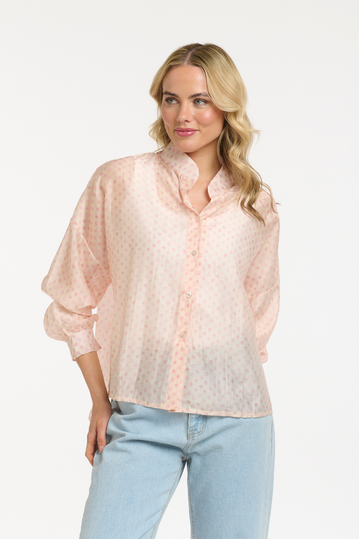 Polka Dot Blouse Cream Pink