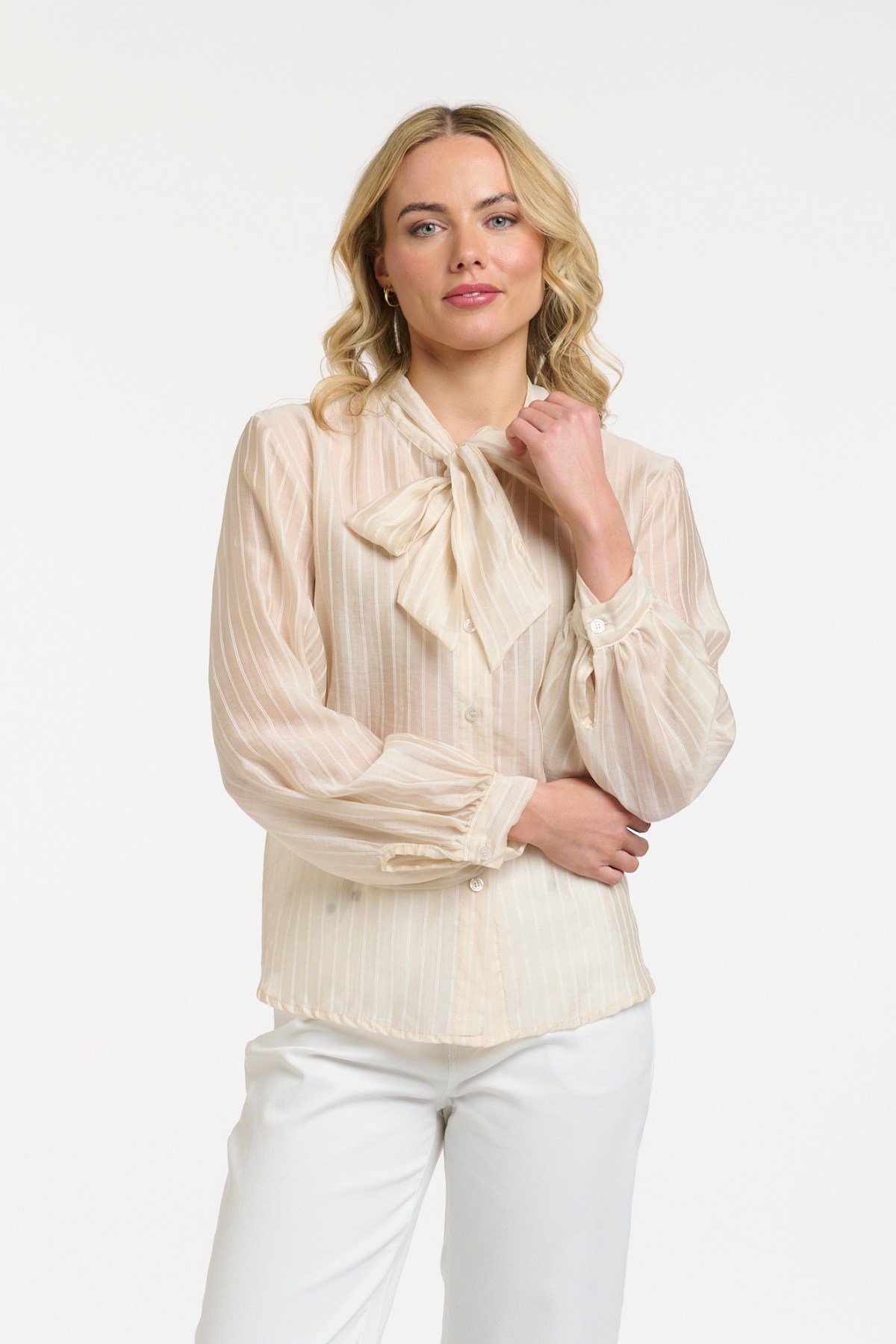 Striped Bow Blouse Cream