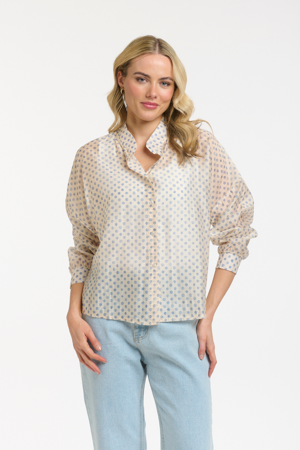 Polka Dot Blouse Cream Blue