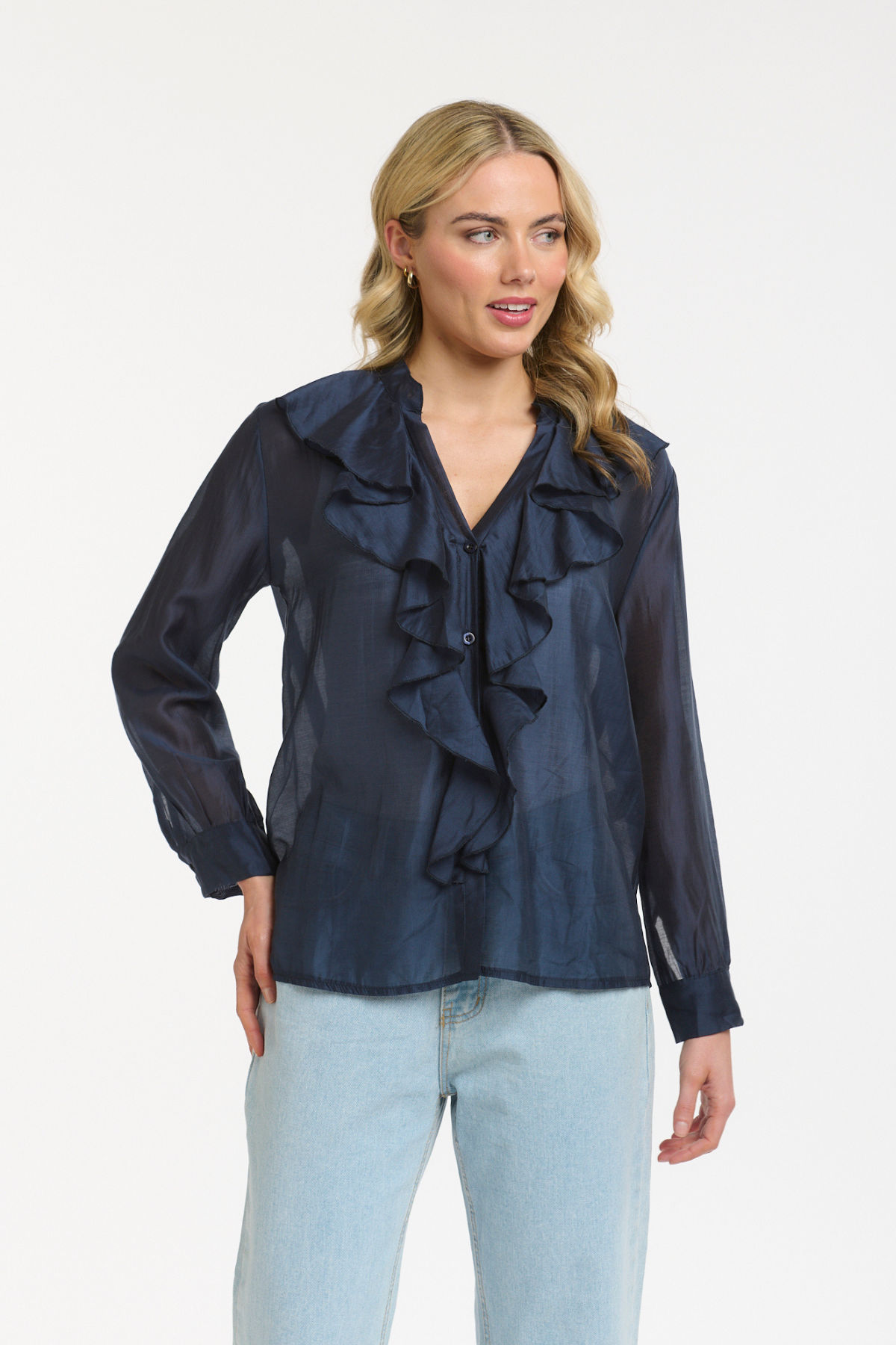 Ruffled Blouse Navy