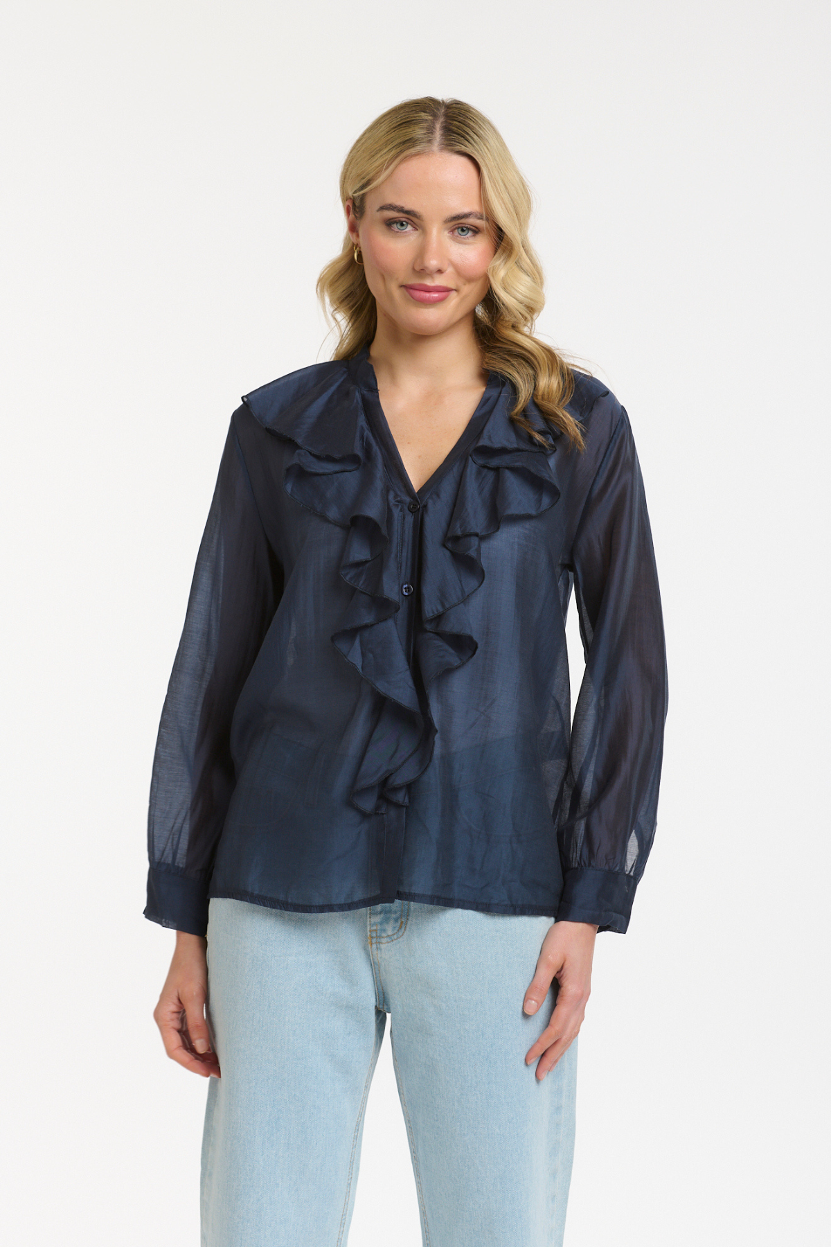 Ruffled Blouse Navy
