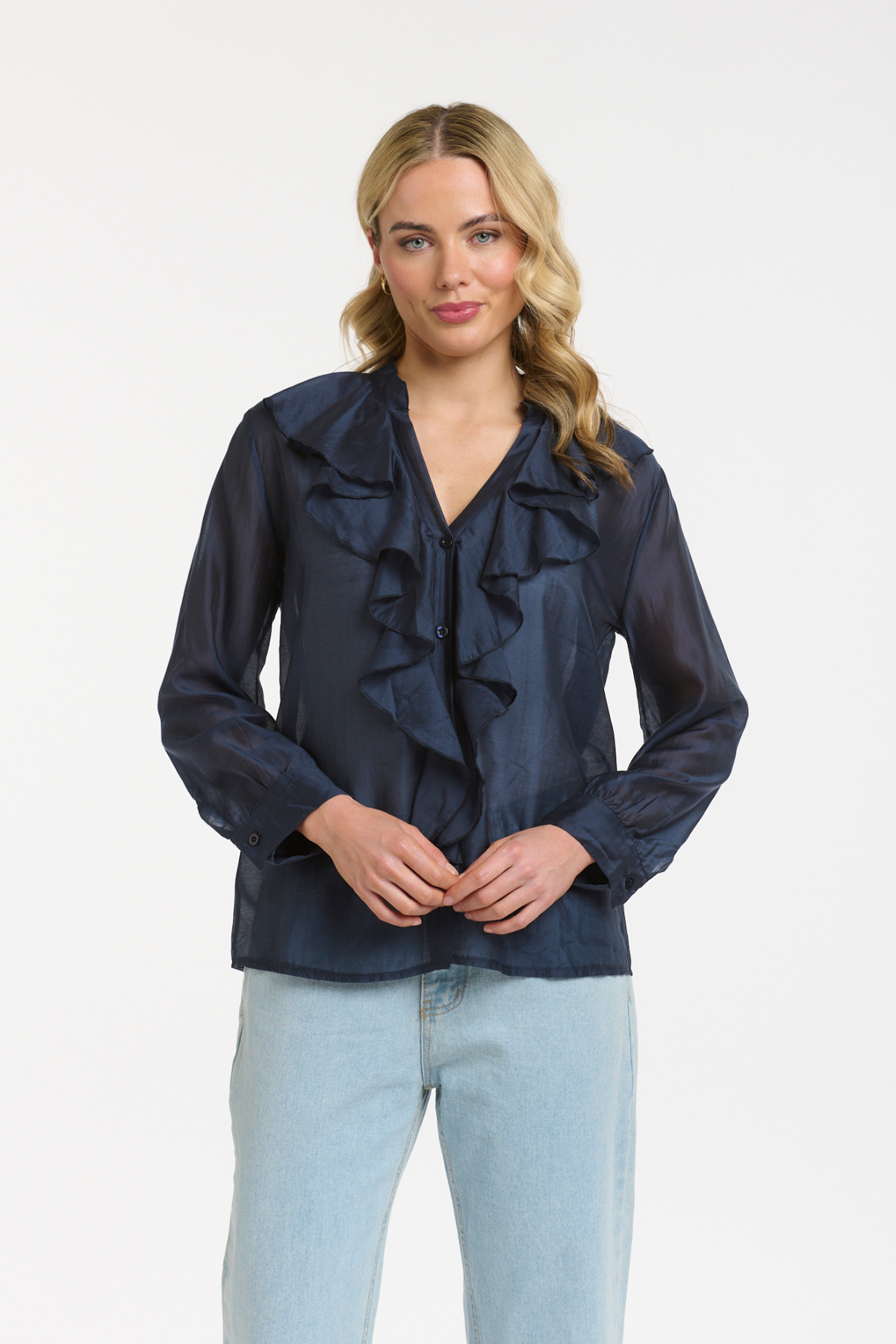 Ruffled Blouse Navy